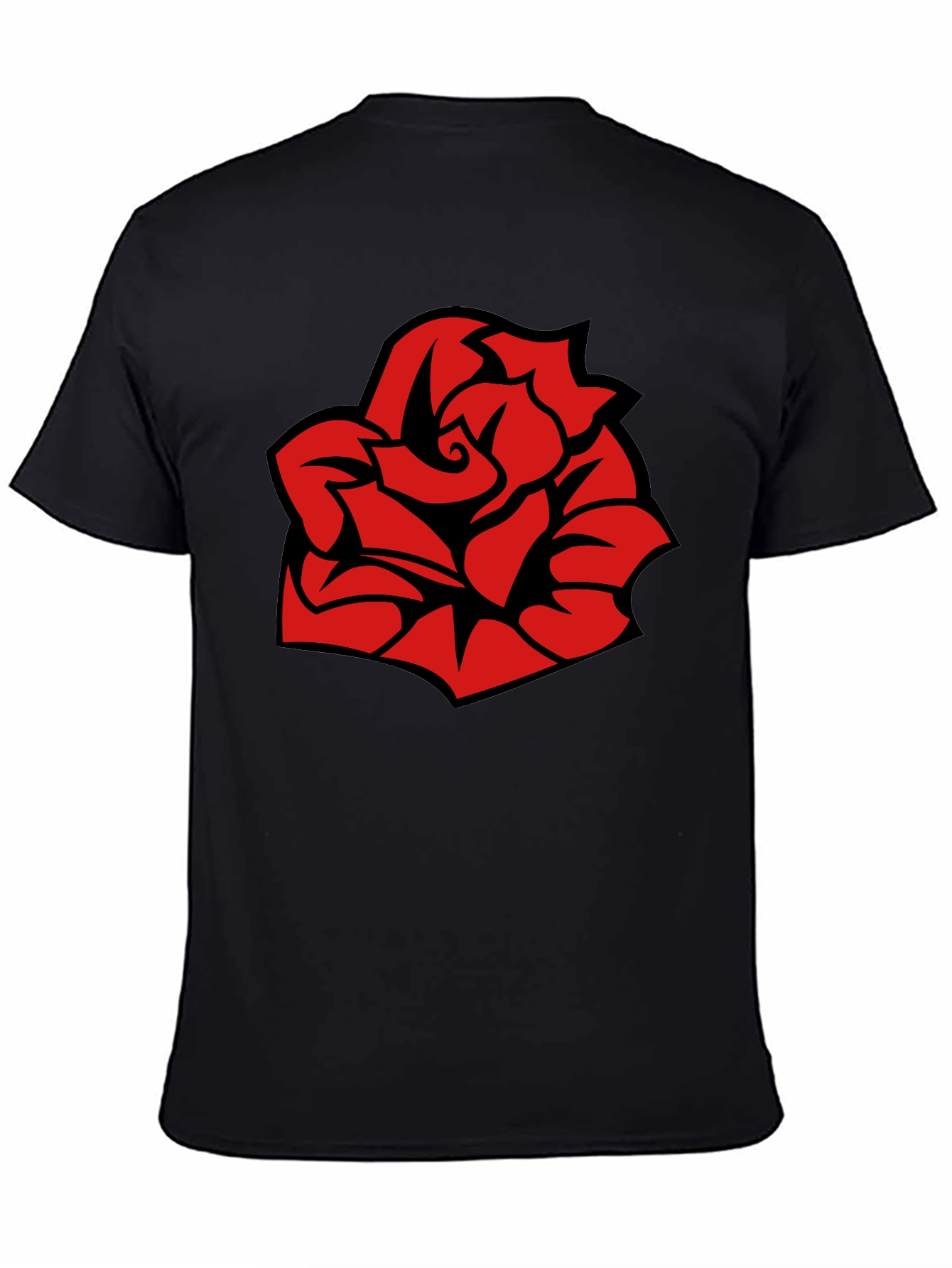 Bold Red Rose Graphic Black T-Shirt