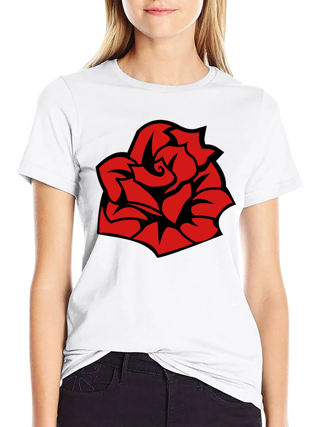 Bold Red Rose Graphic Black T-Shirt