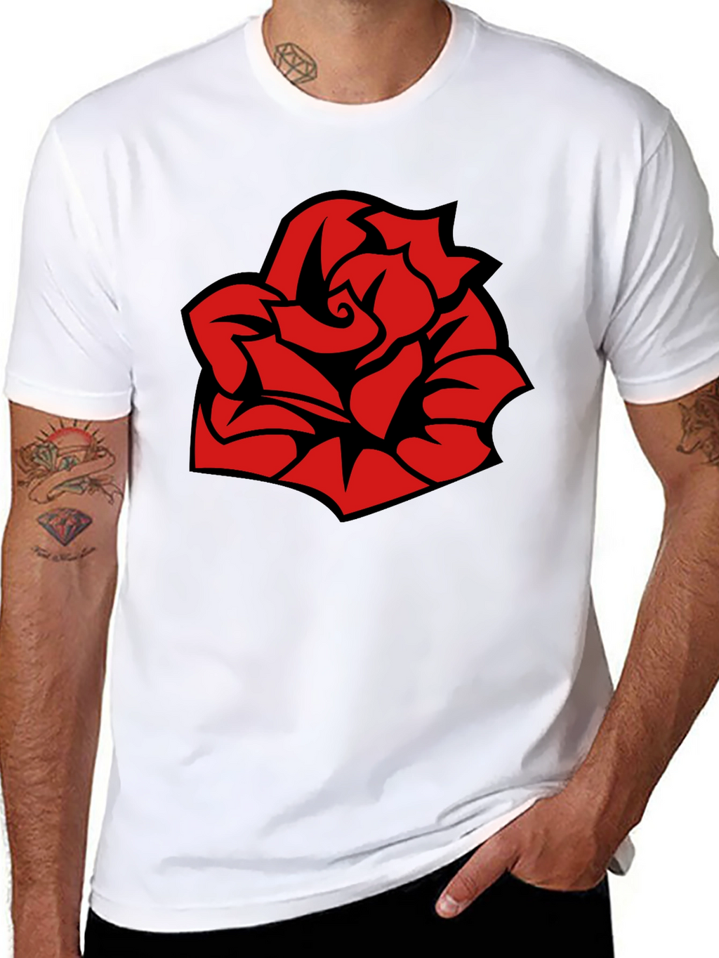 Bold Red Rose Graphic Black T-Shirt