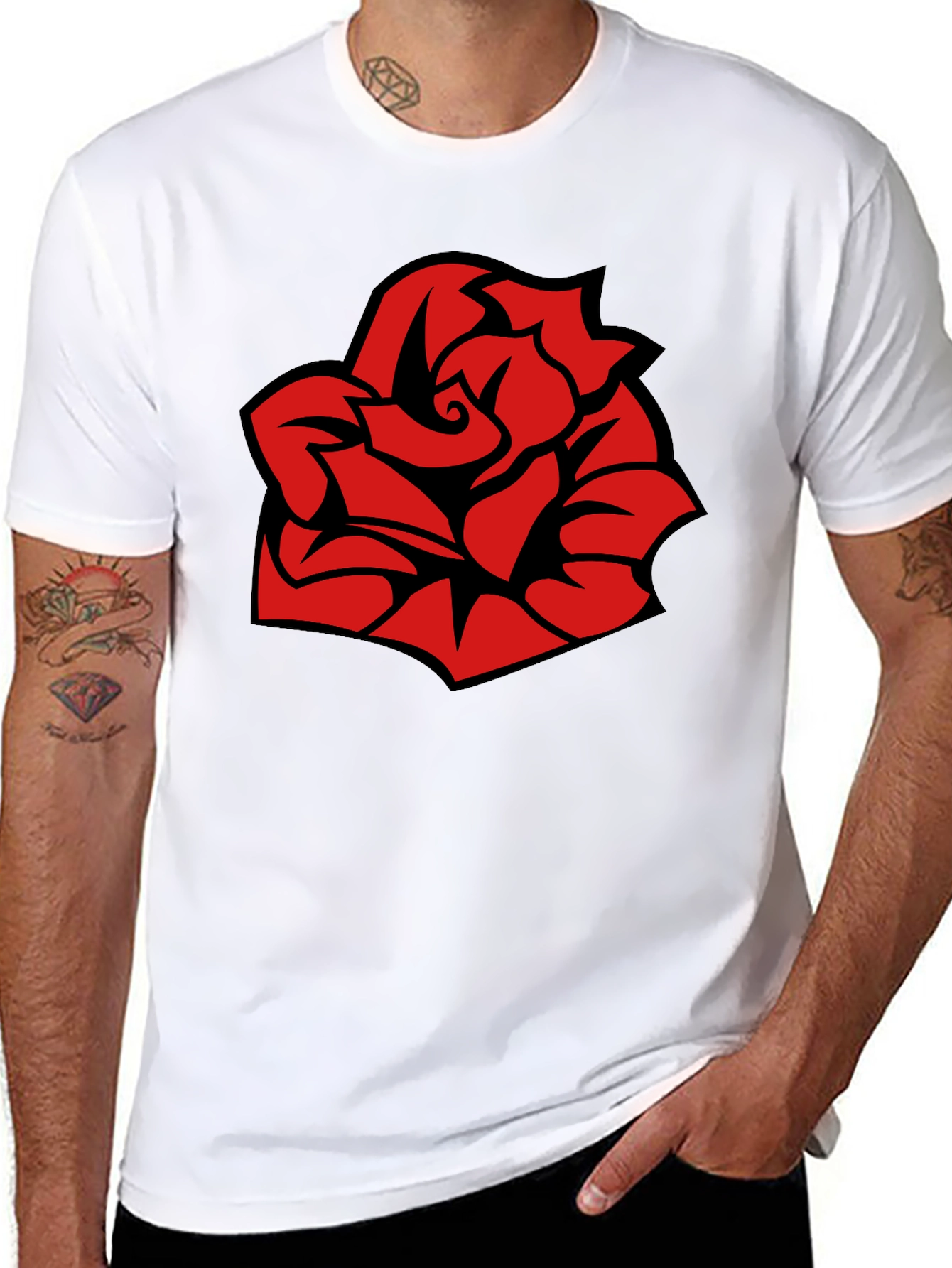 Bold Red Rose Graphic Black T-Shirt