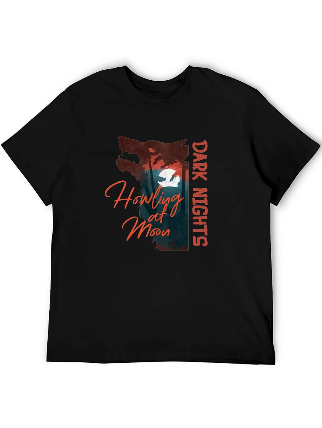 Dark Nights Howling at Moon Graphic T-Shirt