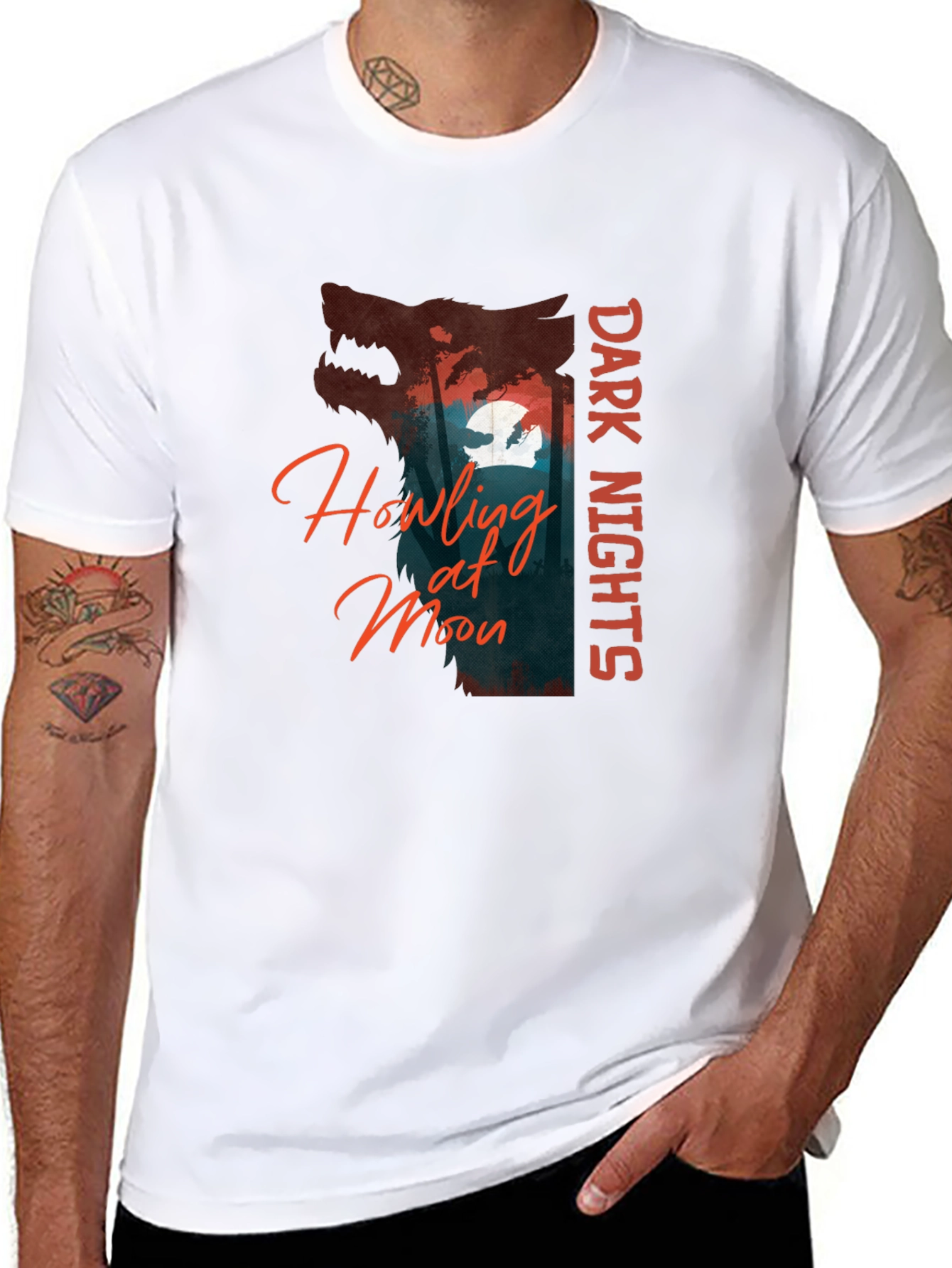 Dark Nights Howling at Moon Graphic T-Shirt