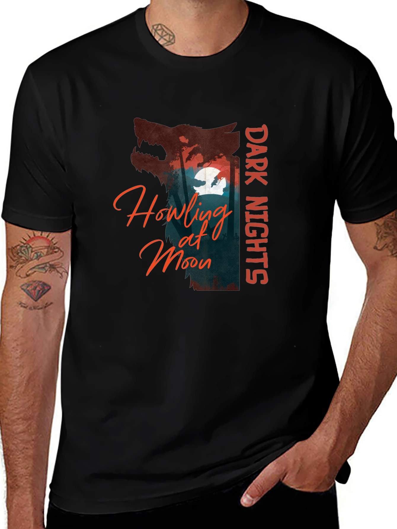 Dark Nights Howling at Moon Graphic T-Shirt