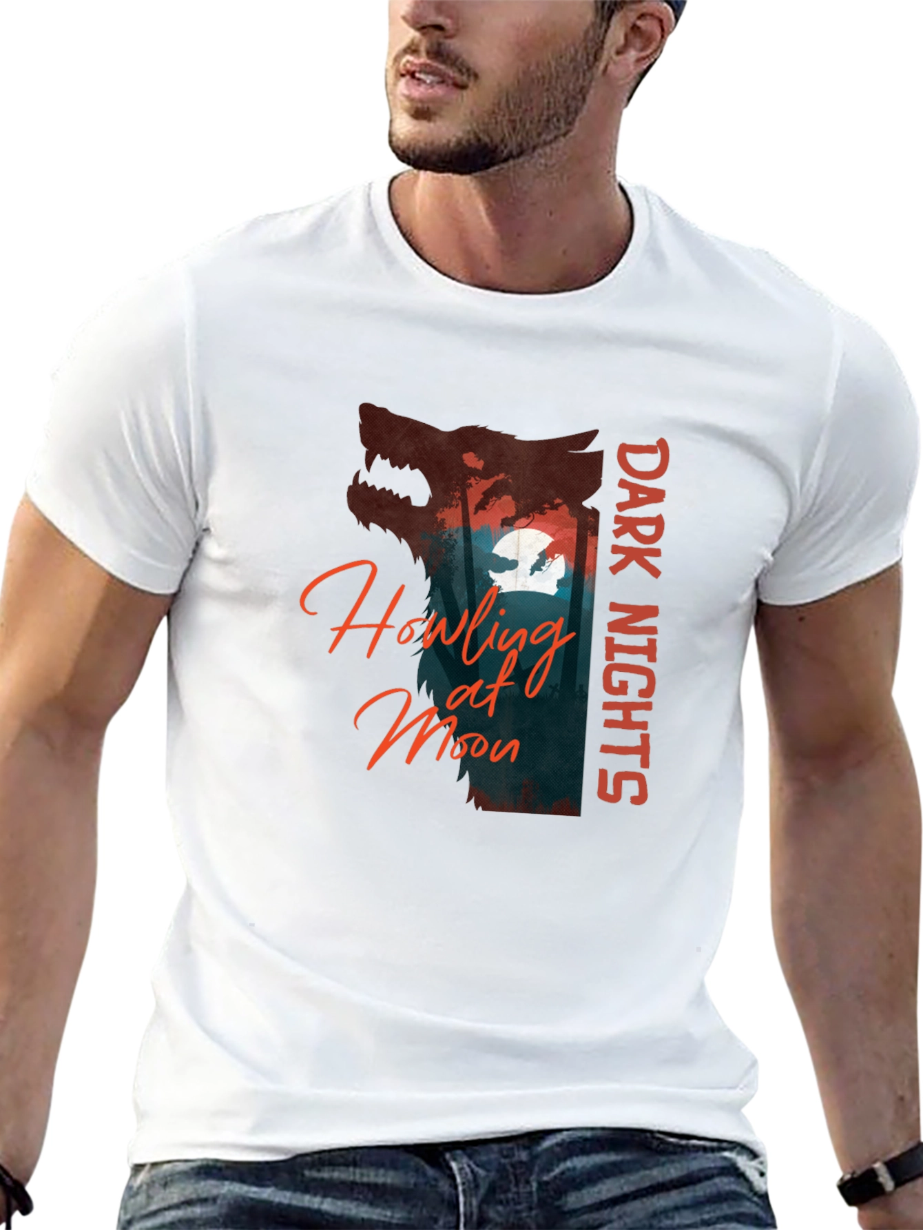 Dark Nights Howling at Moon Graphic T-Shirt