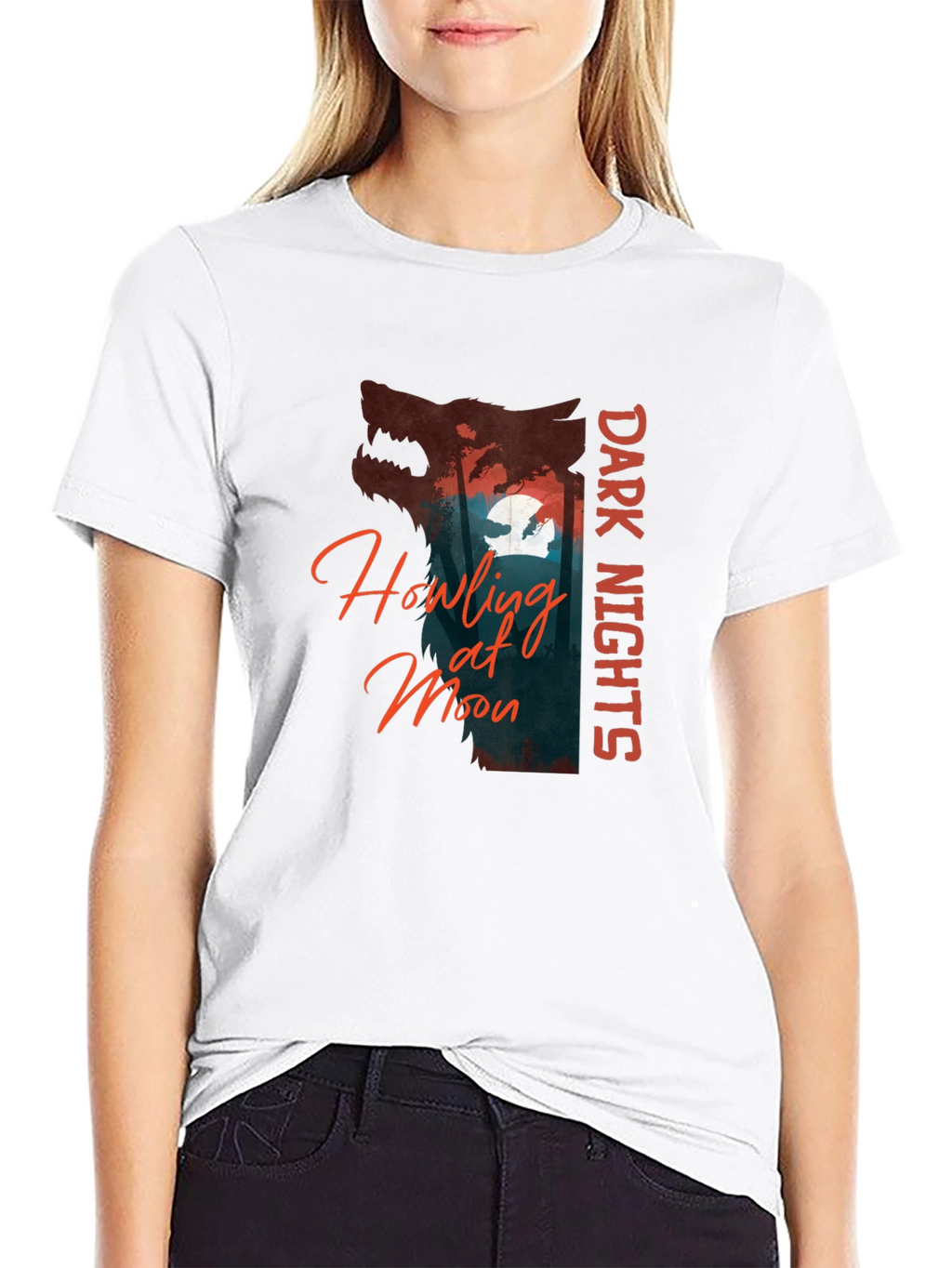Dark Nights Howling at Moon Graphic T-Shirt