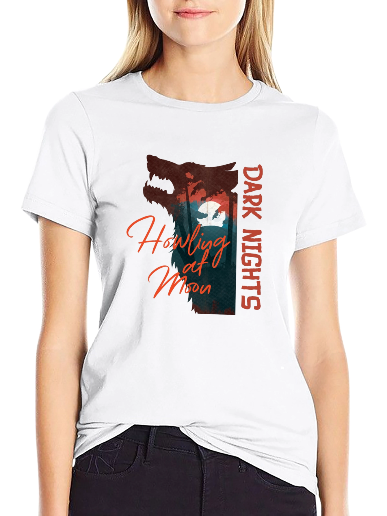 Dark Nights Howling at Moon Graphic T-Shirt