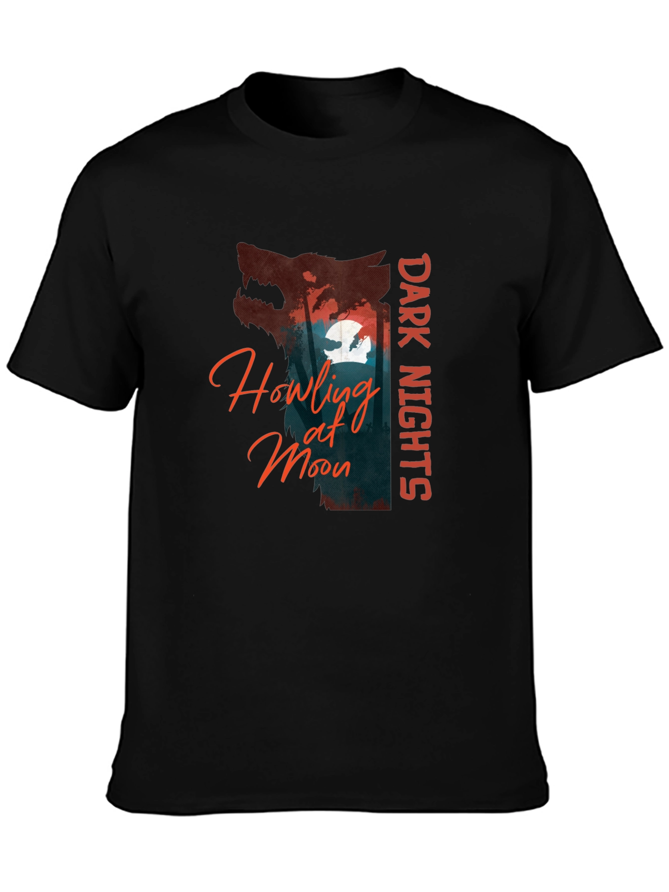 Dark Nights Howling at Moon Graphic T-Shirt