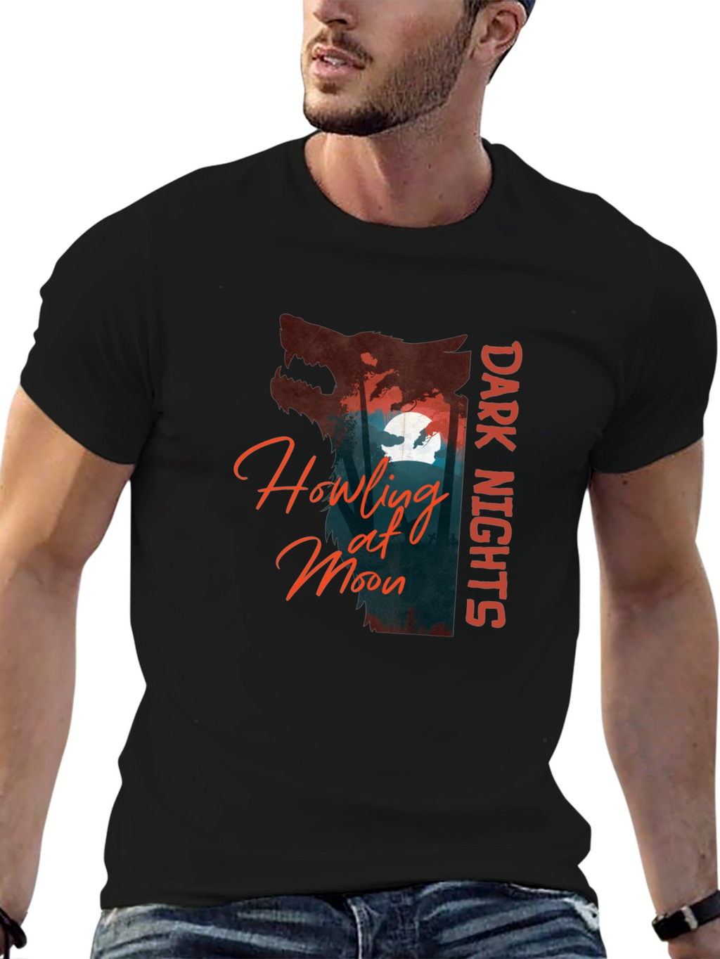 Dark Nights Howling at Moon Graphic T-Shirt