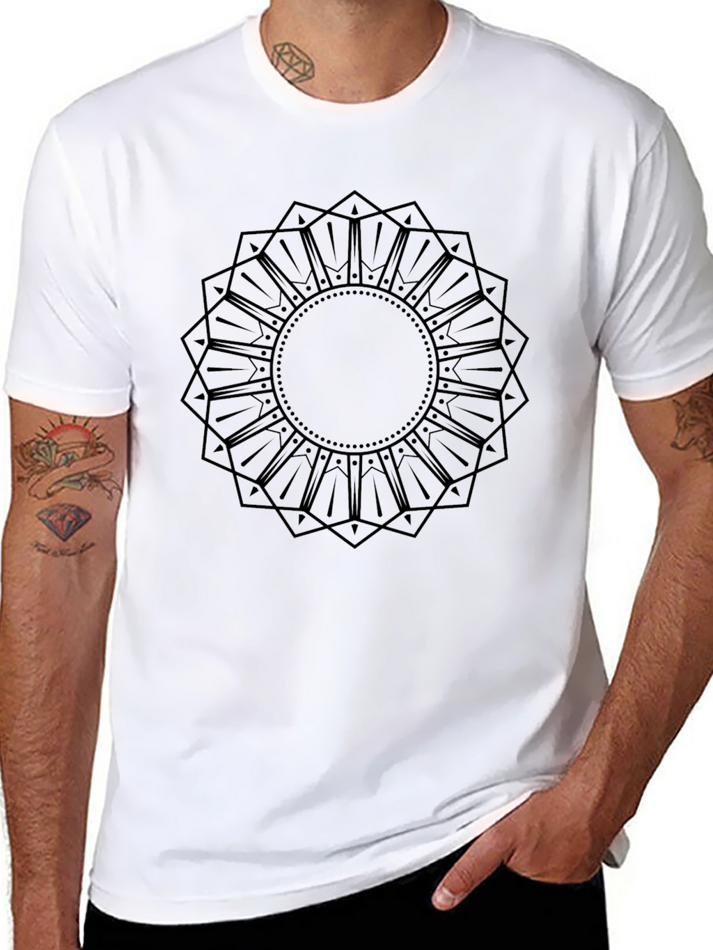 Geometric Mandala Graphic Print Black T-Shirt