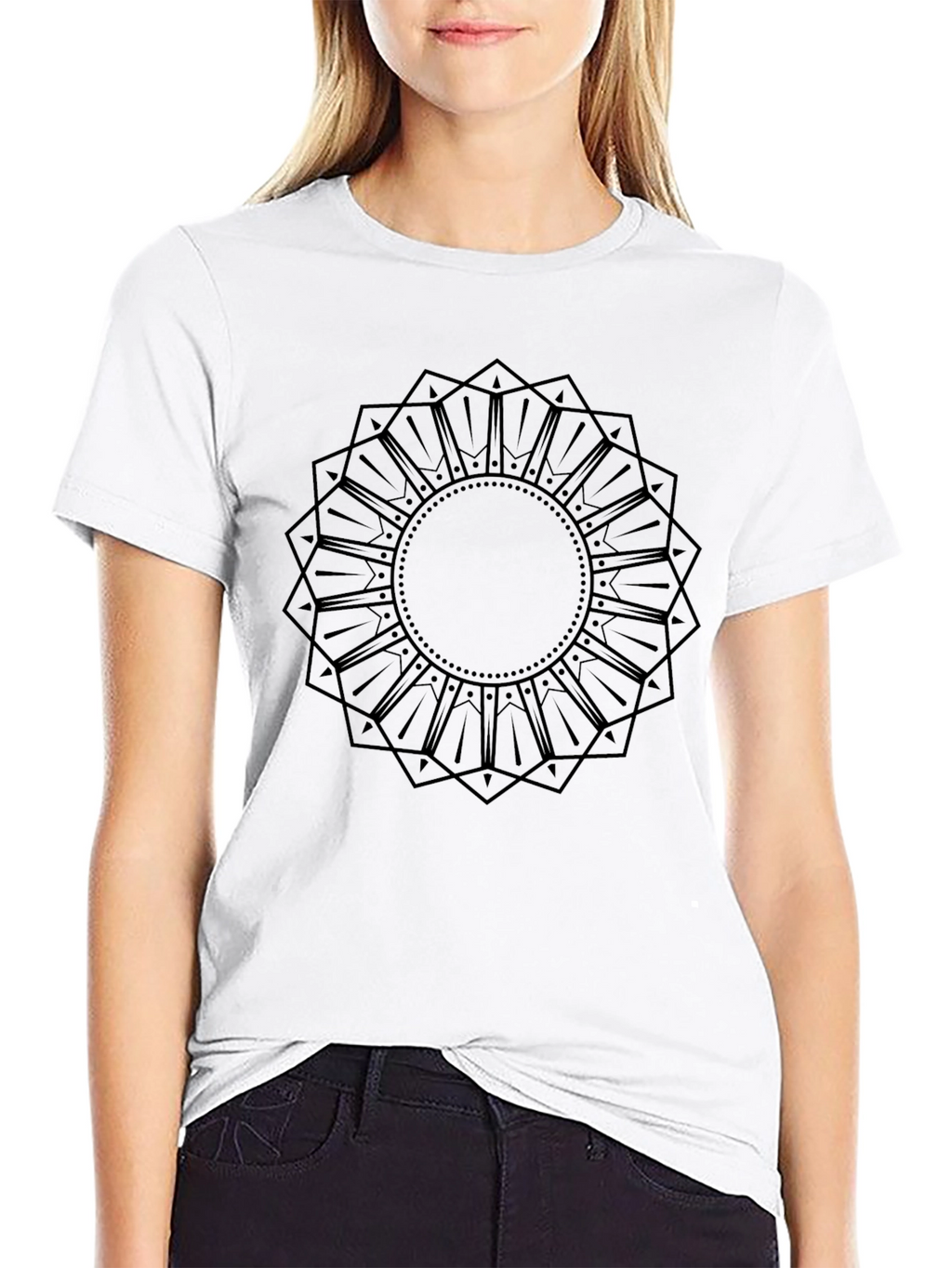 Geometric Mandala Graphic Print Black T-Shirt
