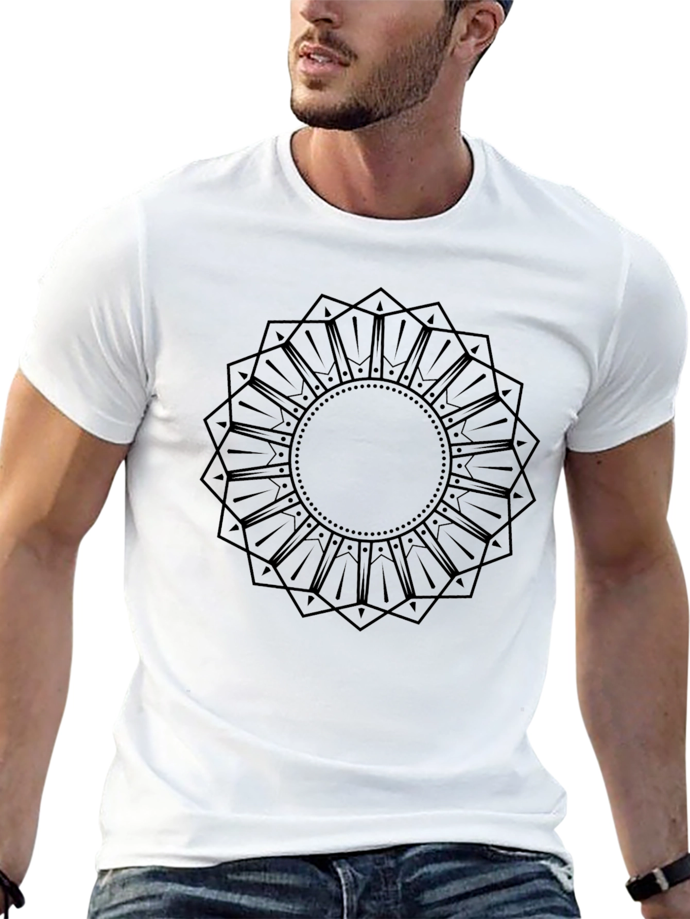 Geometric Mandala Graphic Print Black T-Shirt
