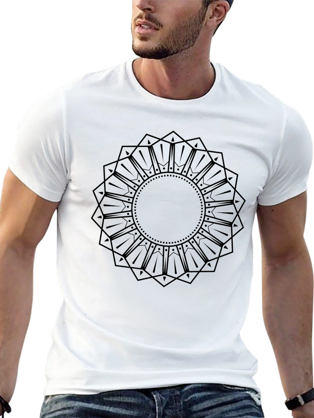 Geometric Mandala Graphic Print Black T-Shirt