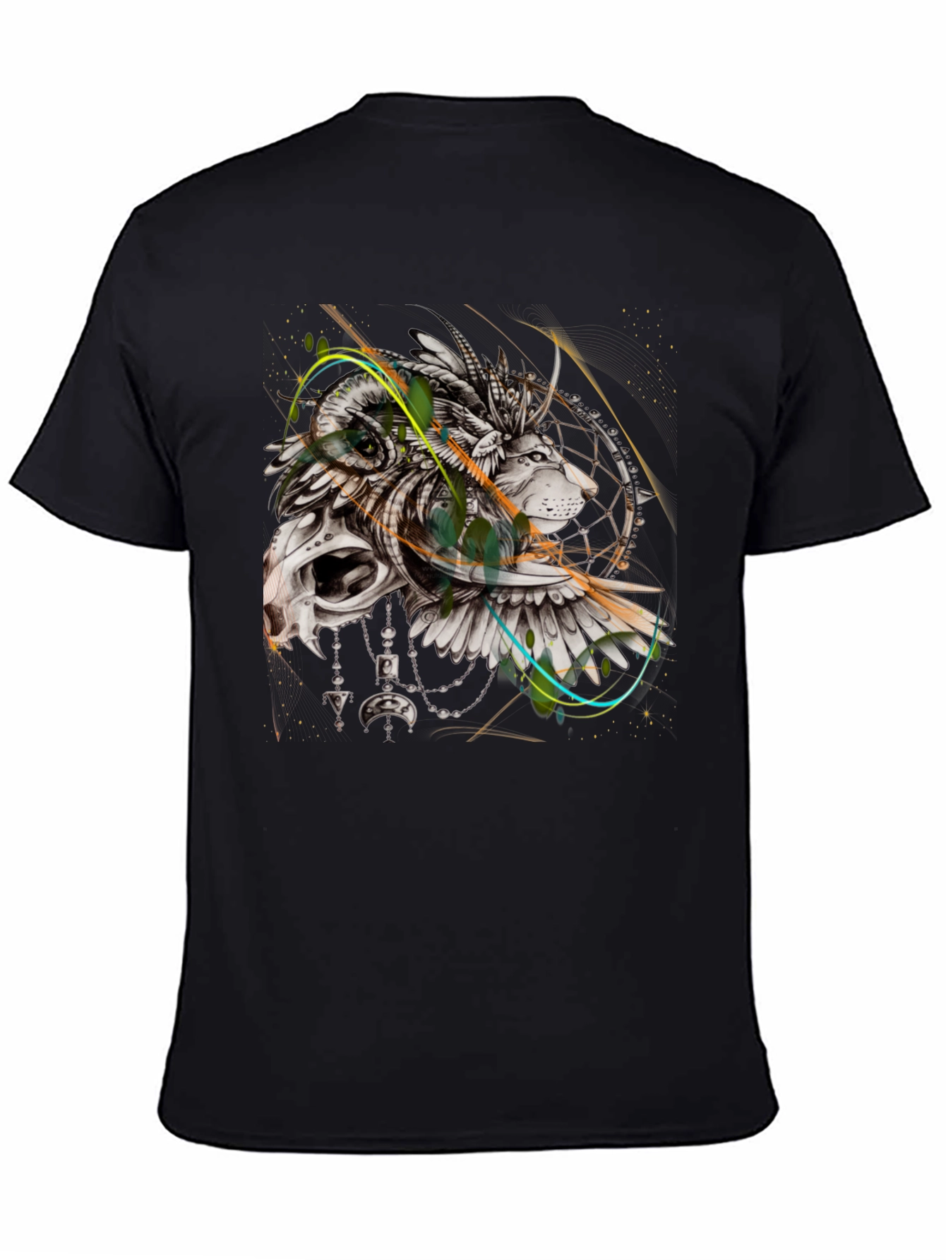 Lion Dreamcatcher Graphic Black T-Shirt