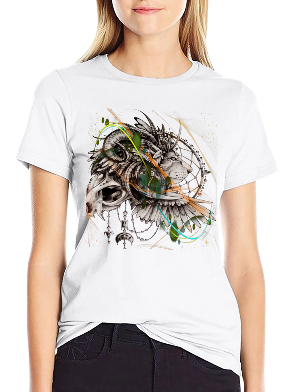 Lion Dreamcatcher Graphic Black T-Shirt