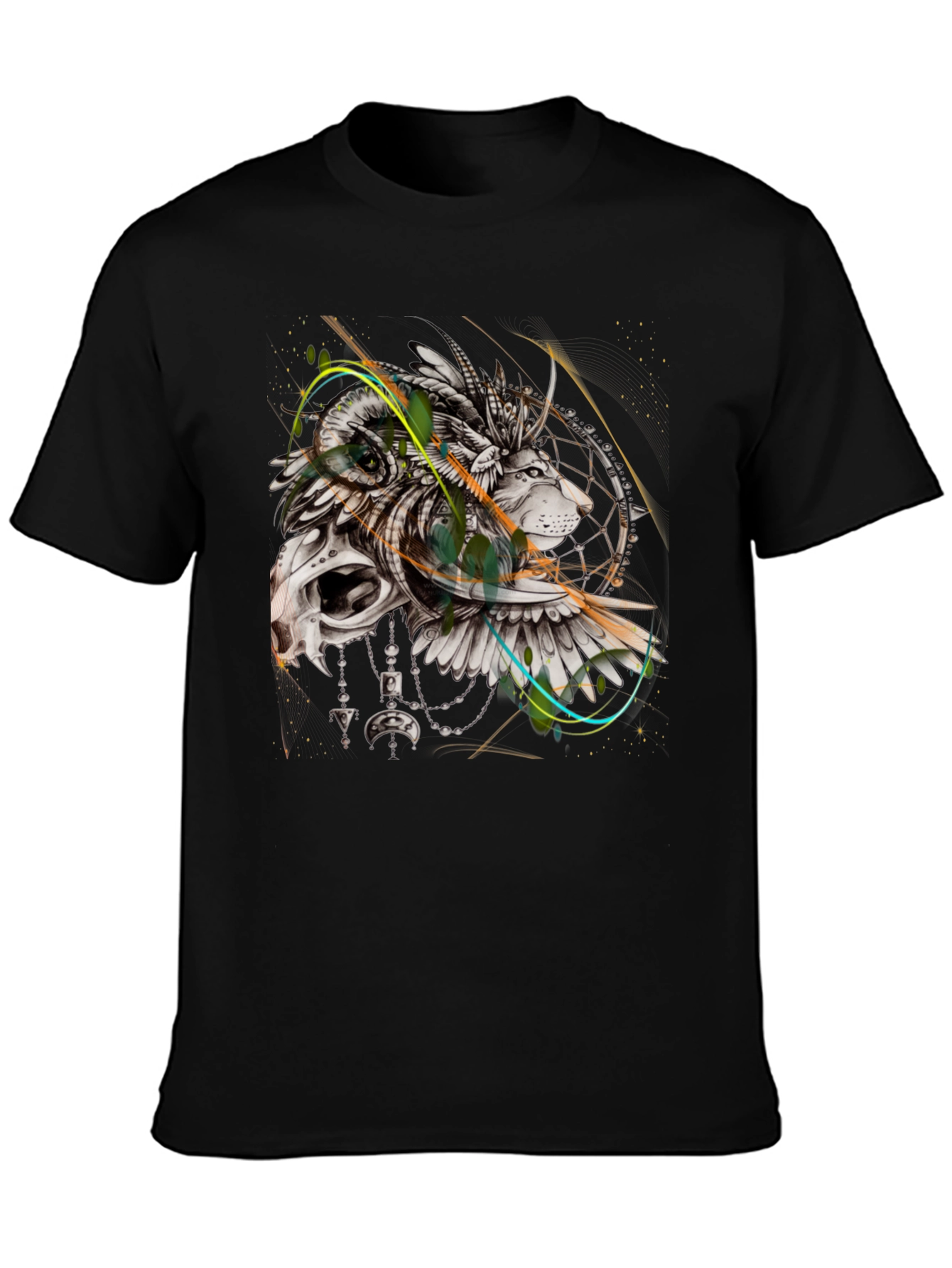 Lion Dreamcatcher Graphic Black T-Shirt