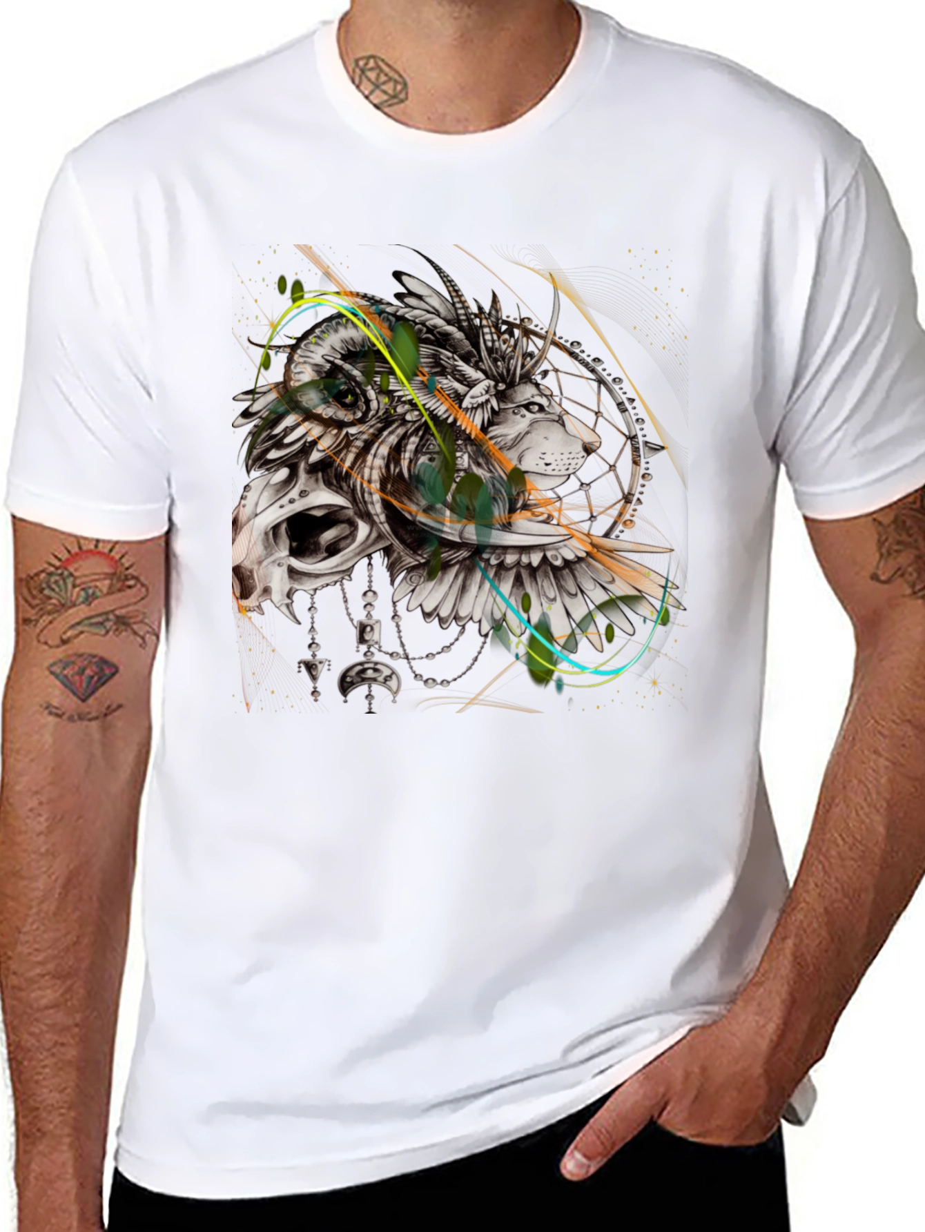 Lion Dreamcatcher Graphic Black T-Shirt