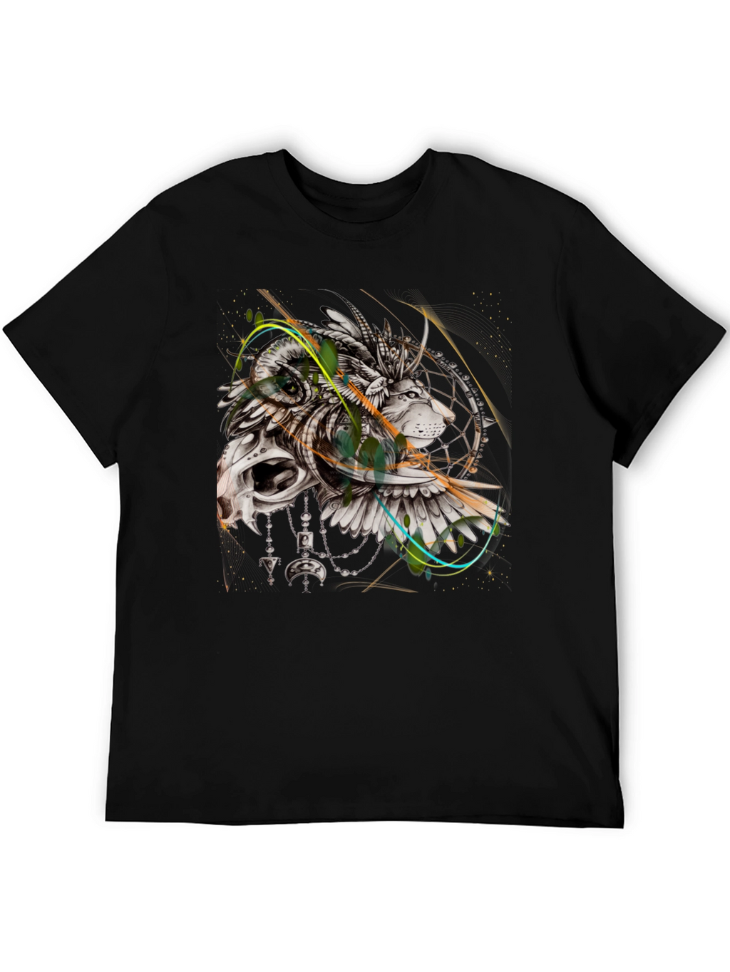 Lion Dreamcatcher Graphic Black T-Shirt