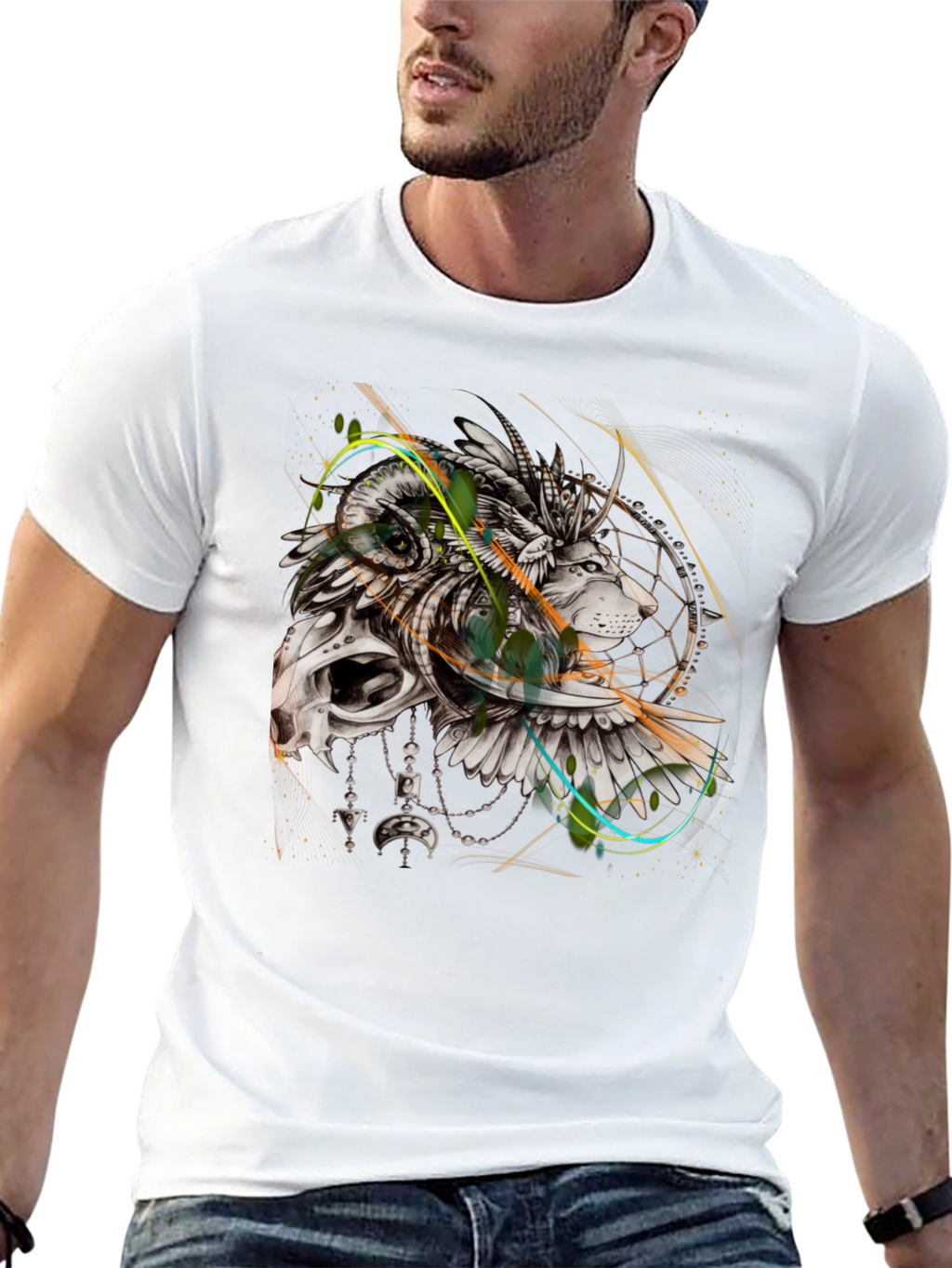 Lion Dreamcatcher Graphic Black T-Shirt