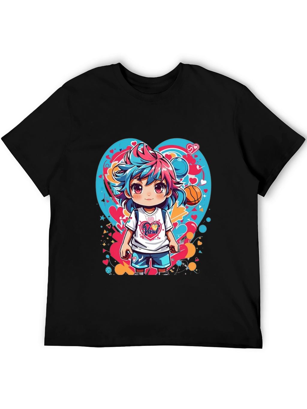 Anime Girl Basketball Heart Graphic T-Shirt