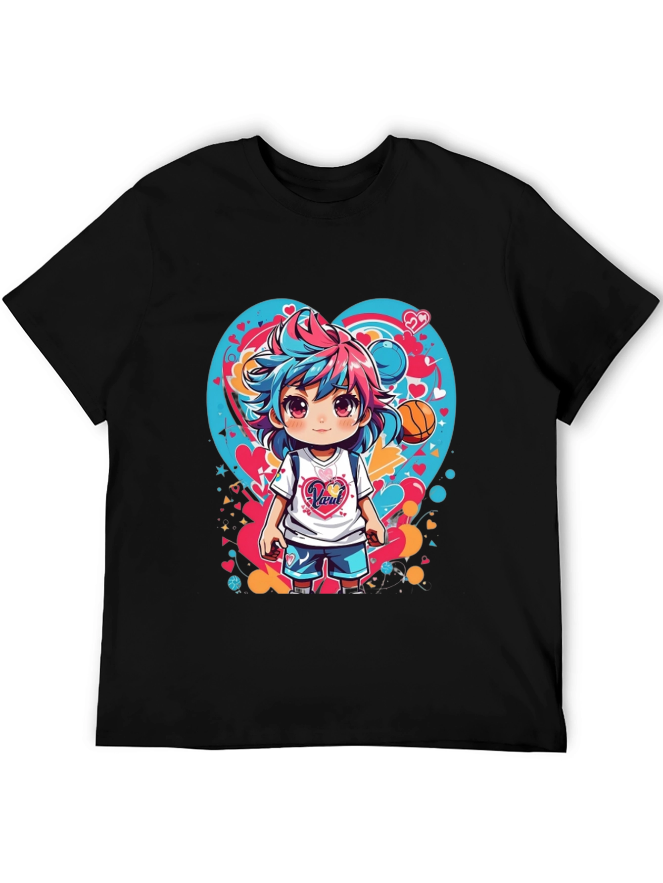Anime Girl Basketball Heart Graphic T-Shirt