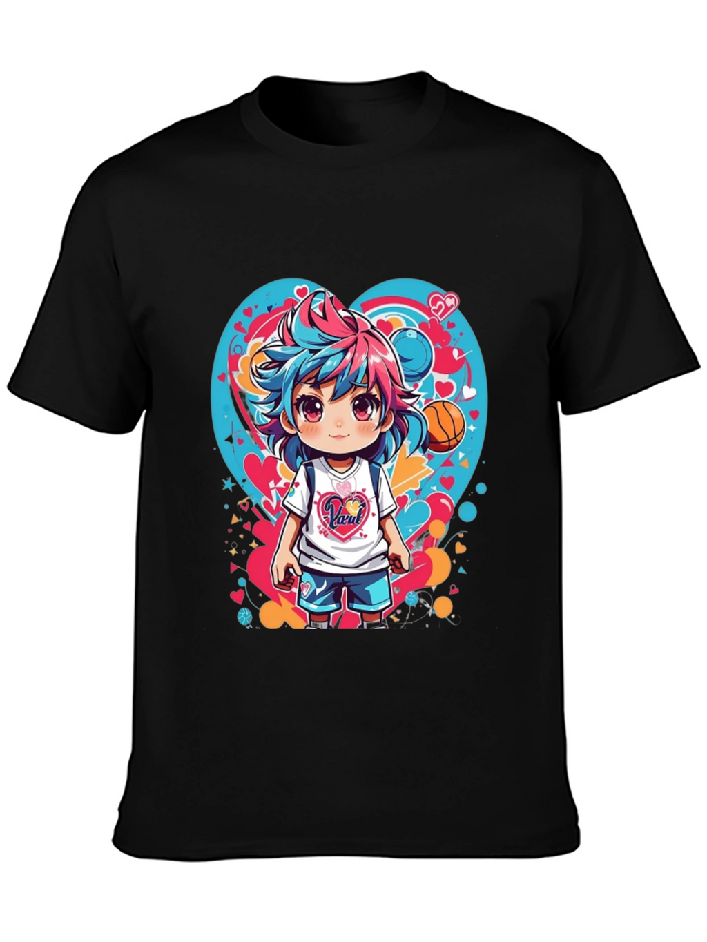 Anime Girl Basketball Heart Graphic T-Shirt