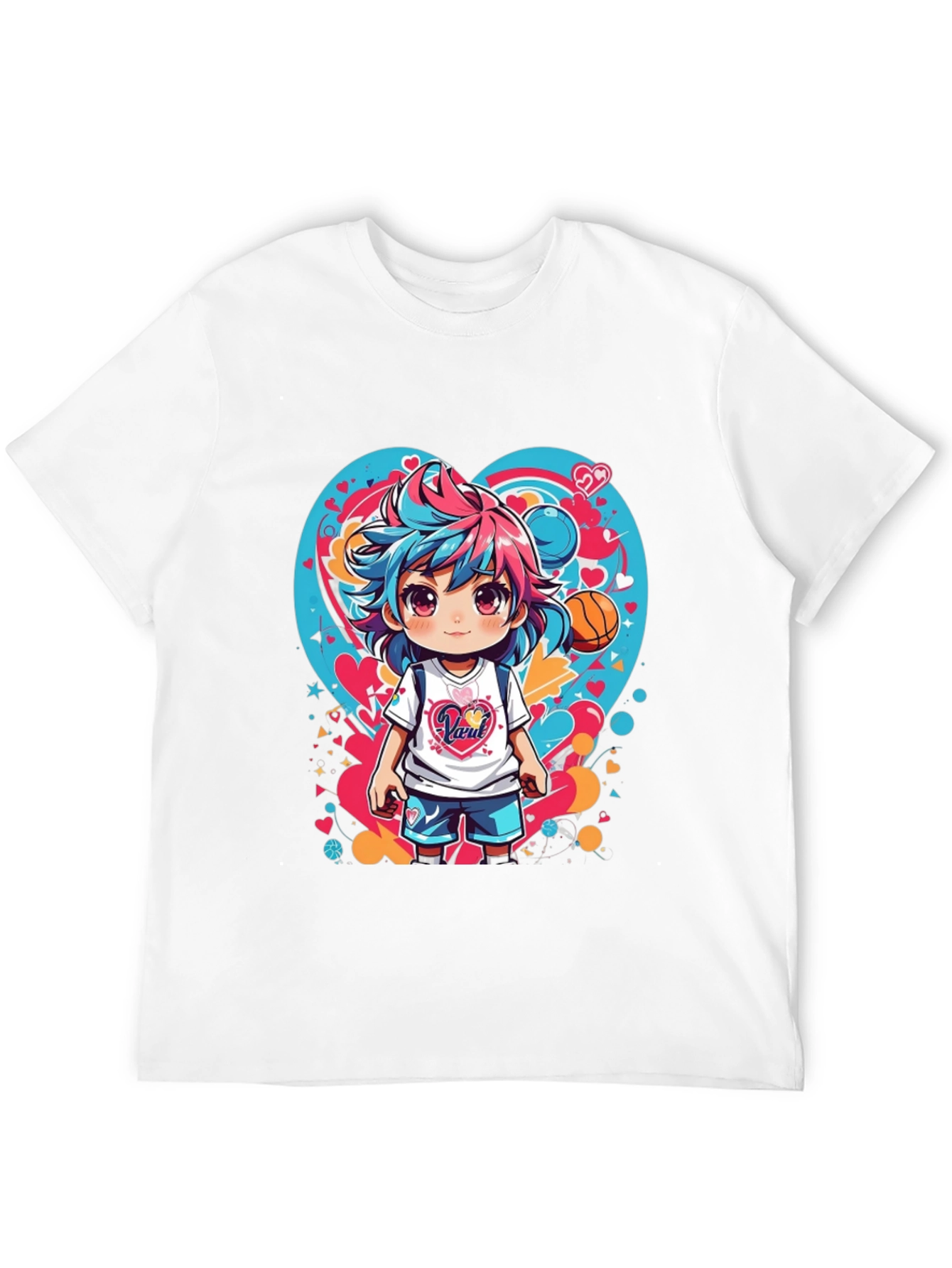 Anime Girl Basketball Heart Graphic T-Shirt