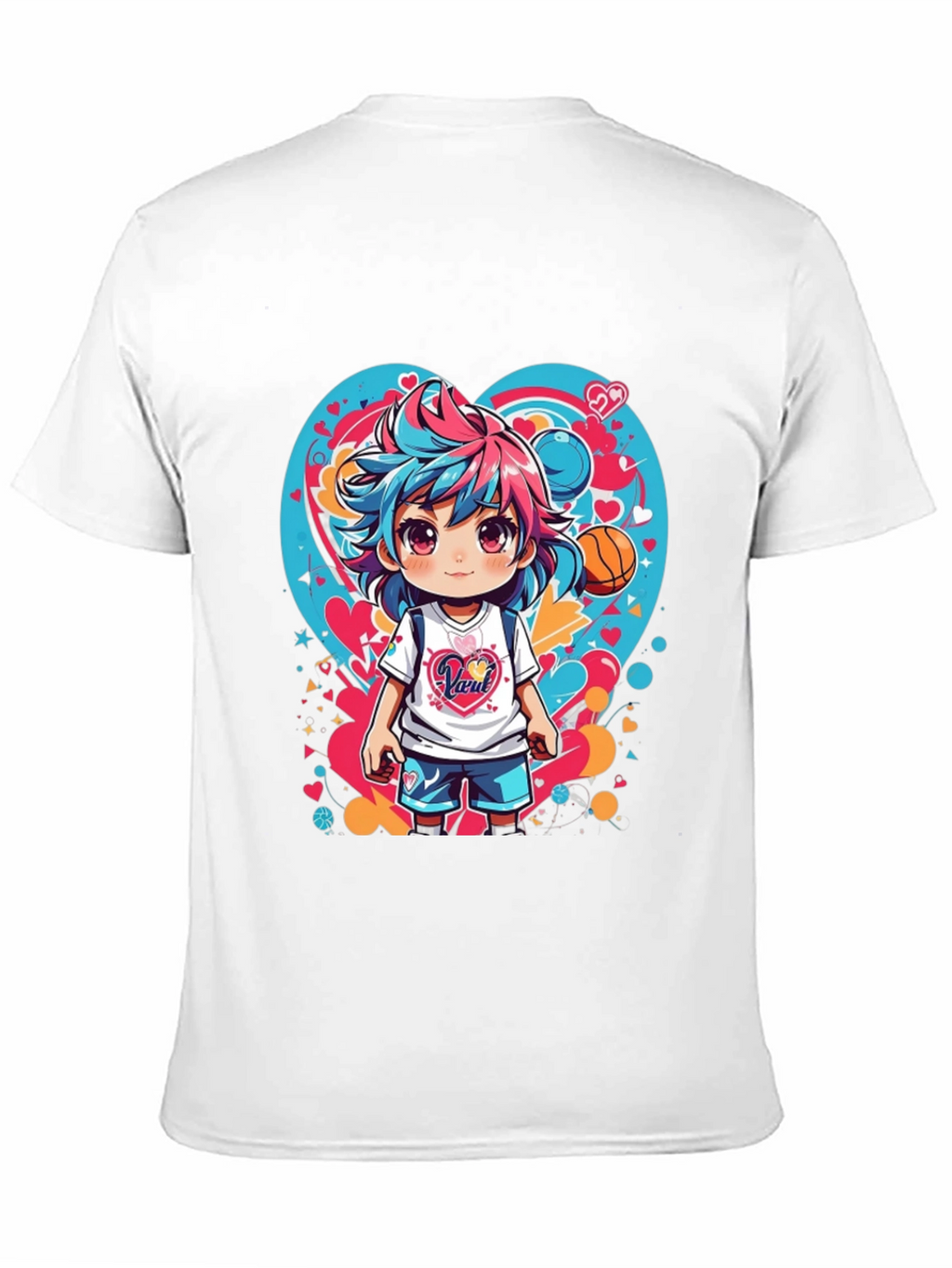 Anime Girl Basketball Heart Graphic T-Shirt