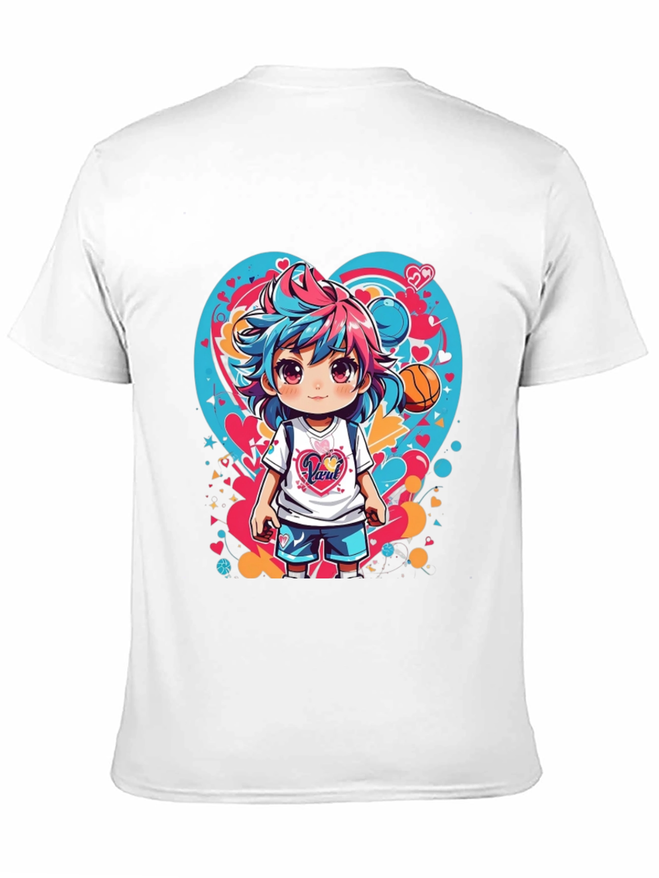 Anime Girl Basketball Heart Graphic T-Shirt