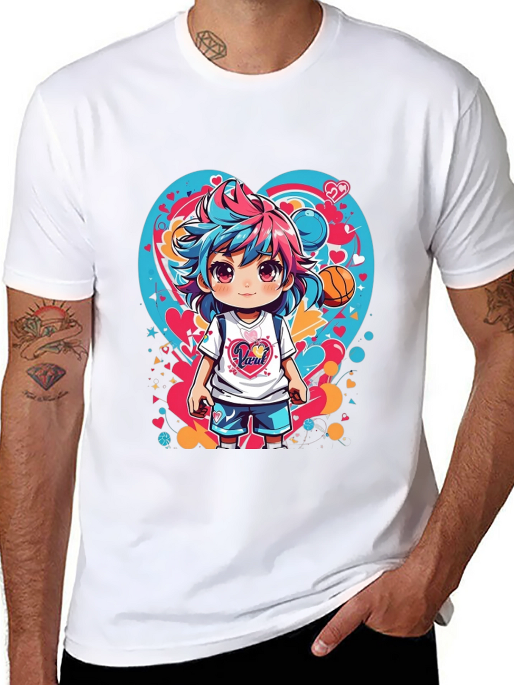 Anime Girl Basketball Heart Graphic T-Shirt