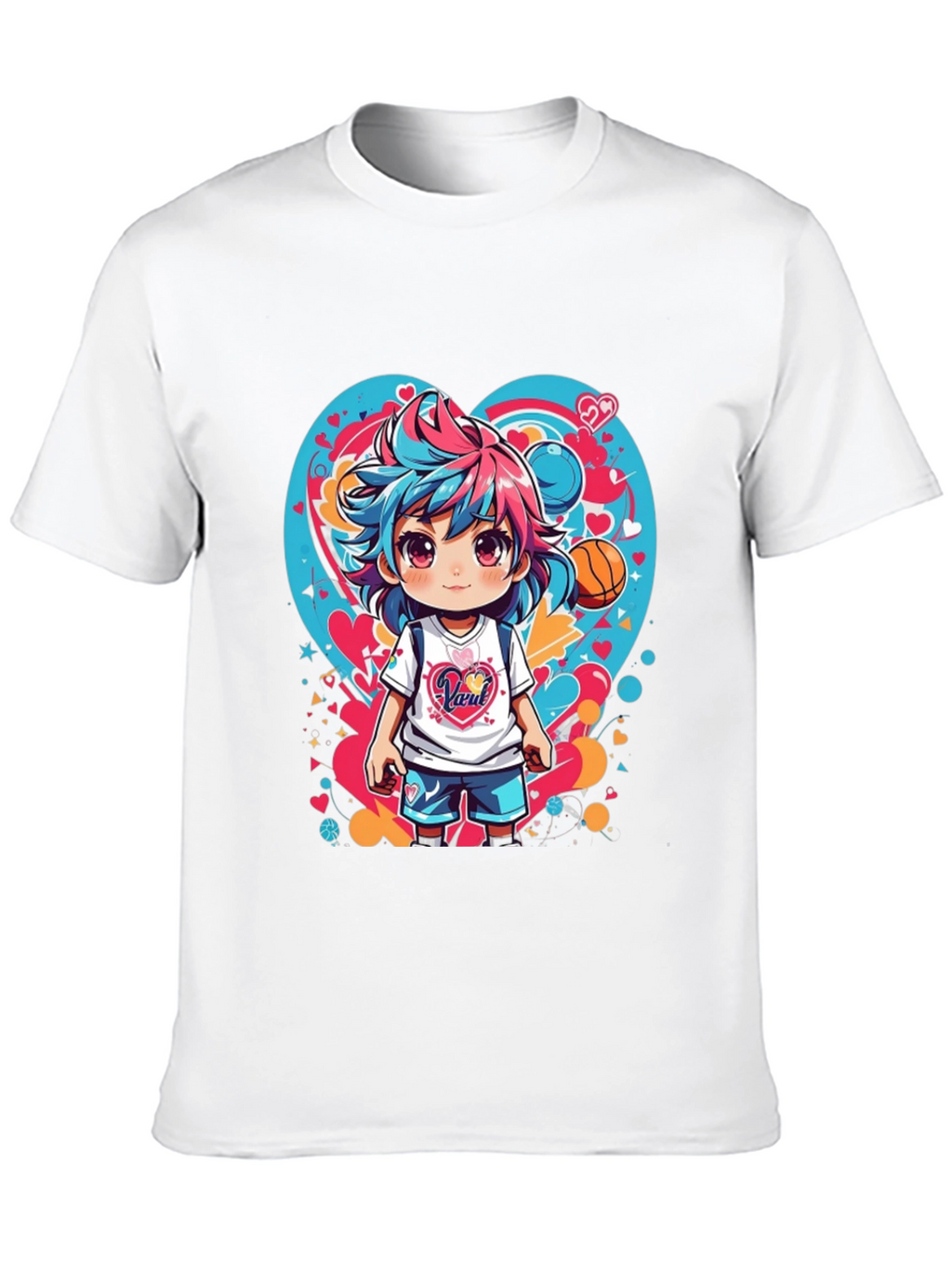 Anime Girl Basketball Heart Graphic T-Shirt