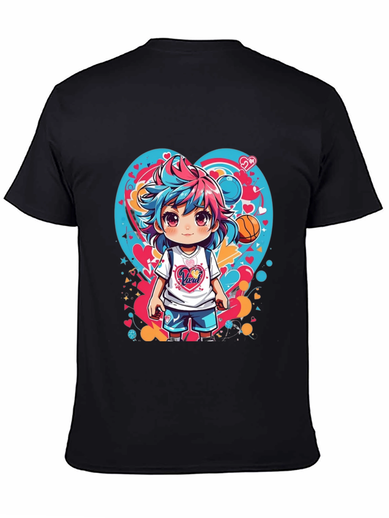 Anime Girl Basketball Heart Graphic T-Shirt