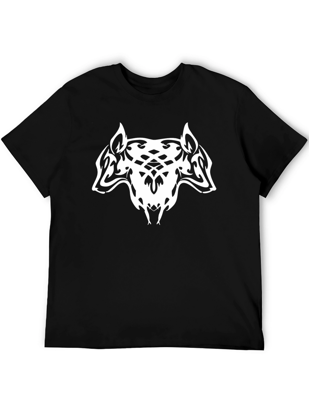 Black T-Shirt with Tribal Wolf Design