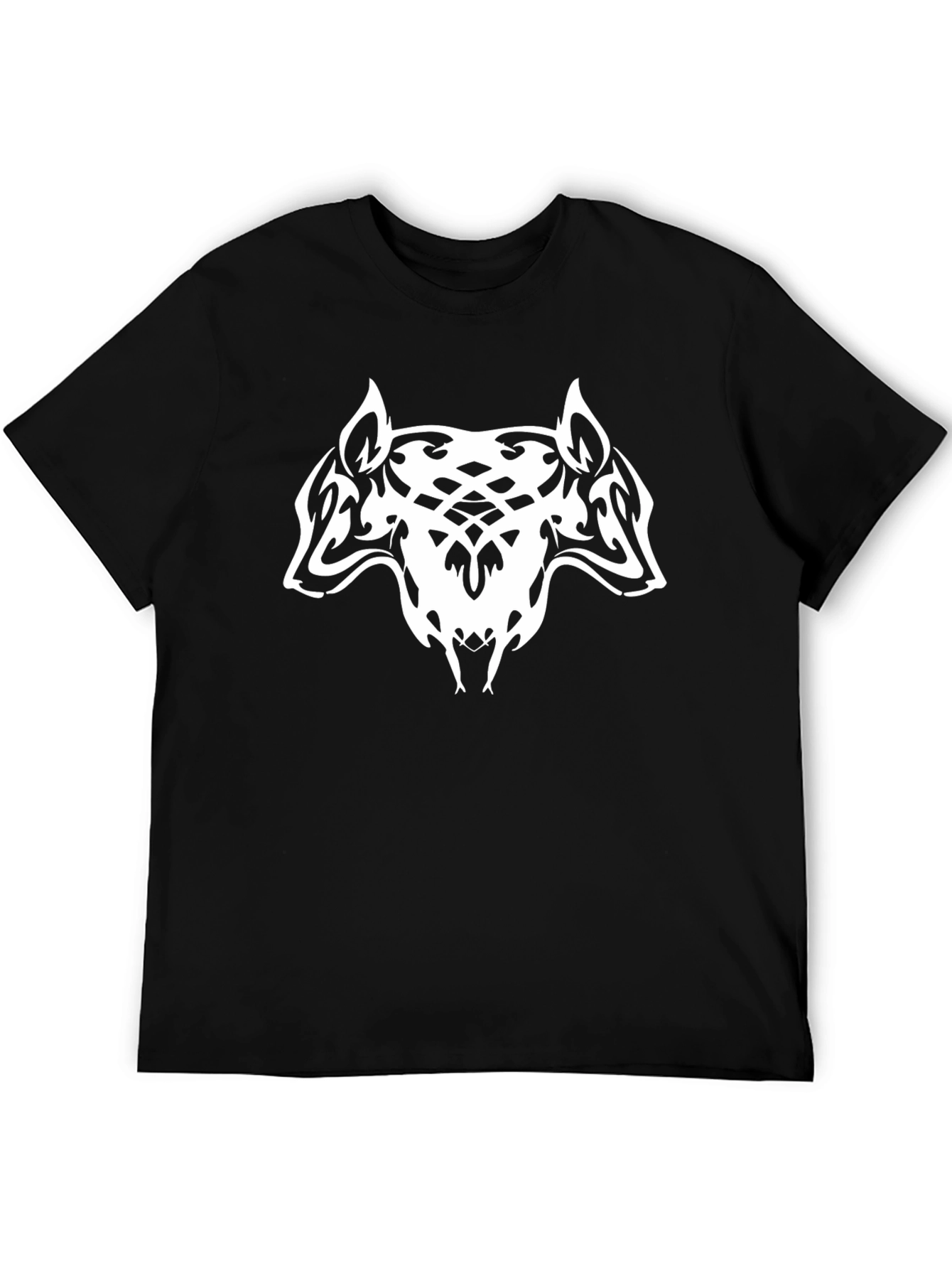 Black T-Shirt with Tribal Wolf Design