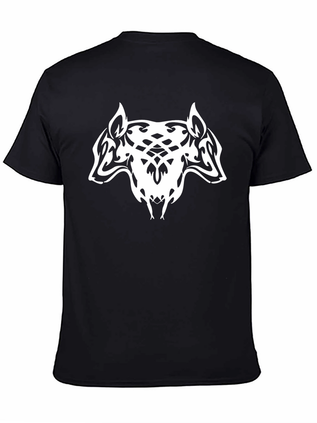 Black T-Shirt with Tribal Wolf Design
