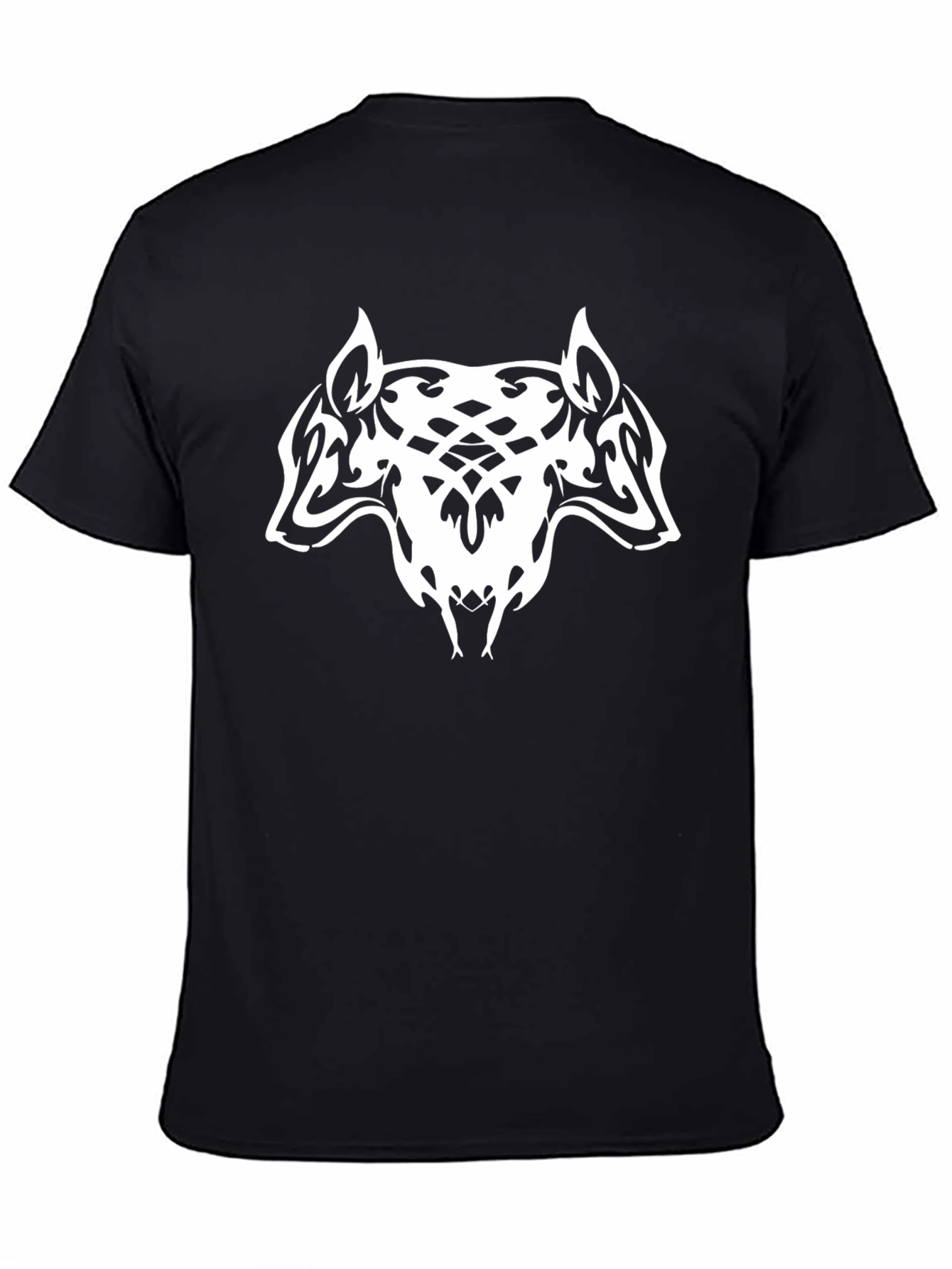 Black T-Shirt with Tribal Wolf Design