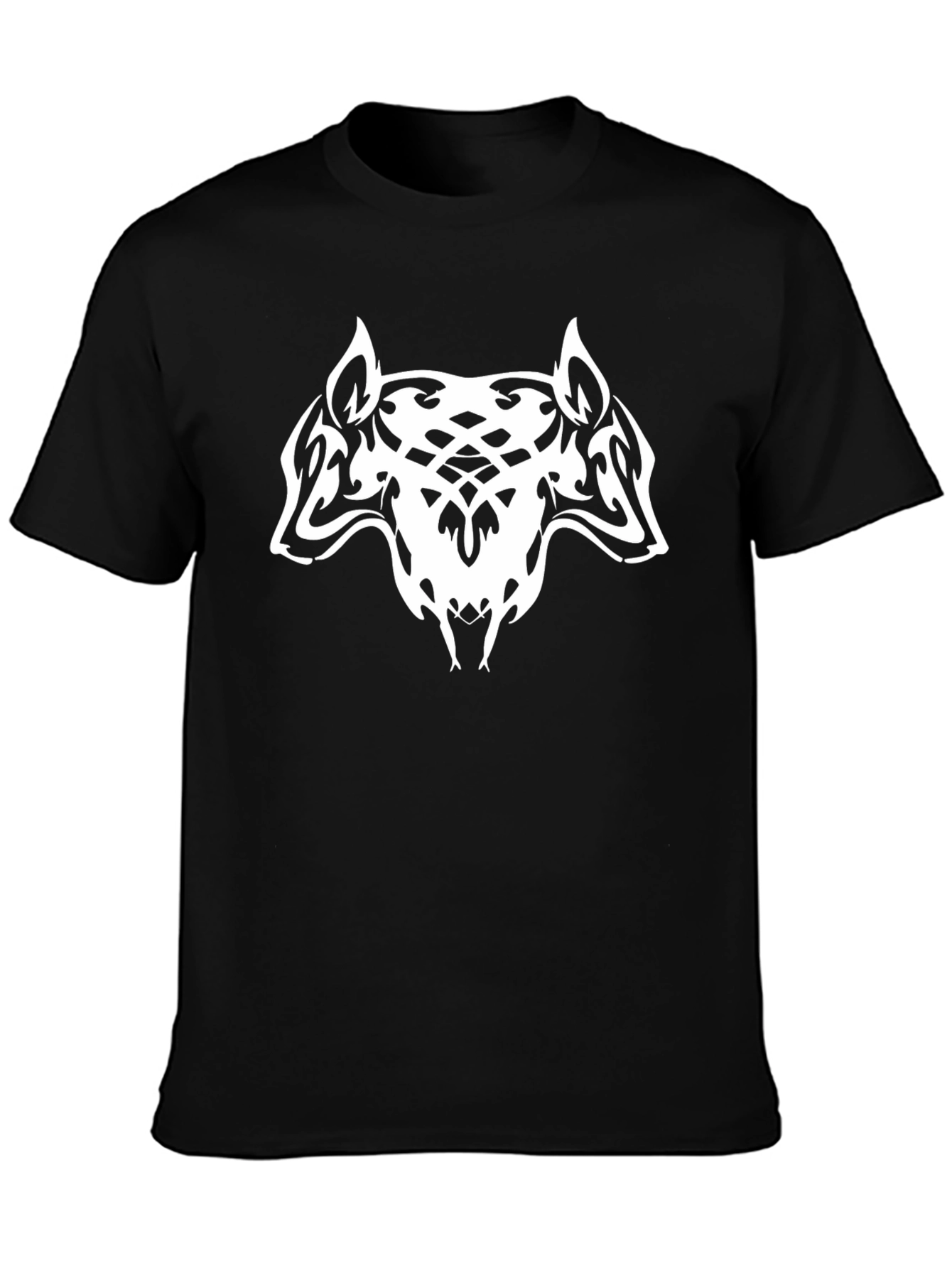 Black T-Shirt with Tribal Wolf Design