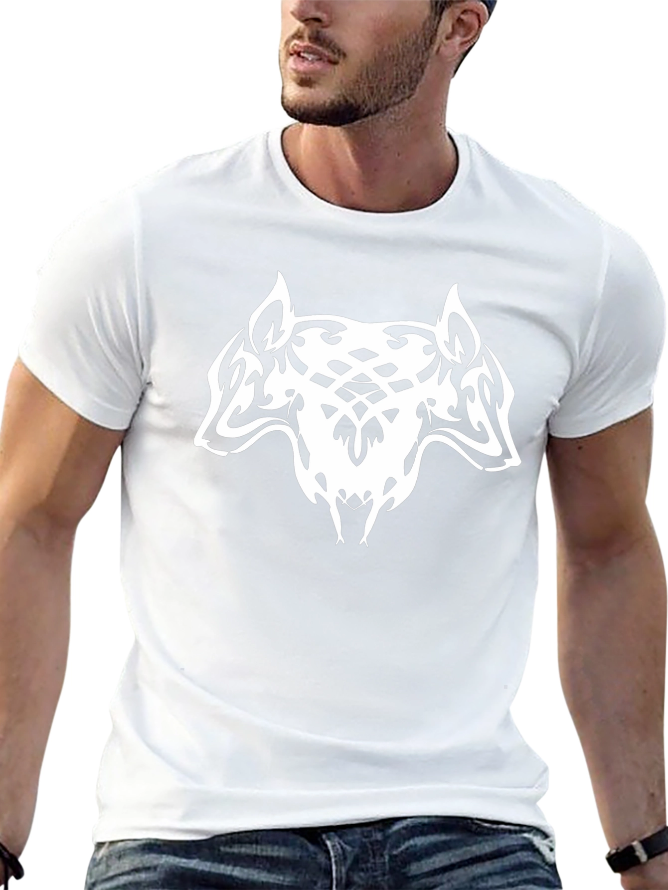 Black T-Shirt with Tribal Wolf Design
