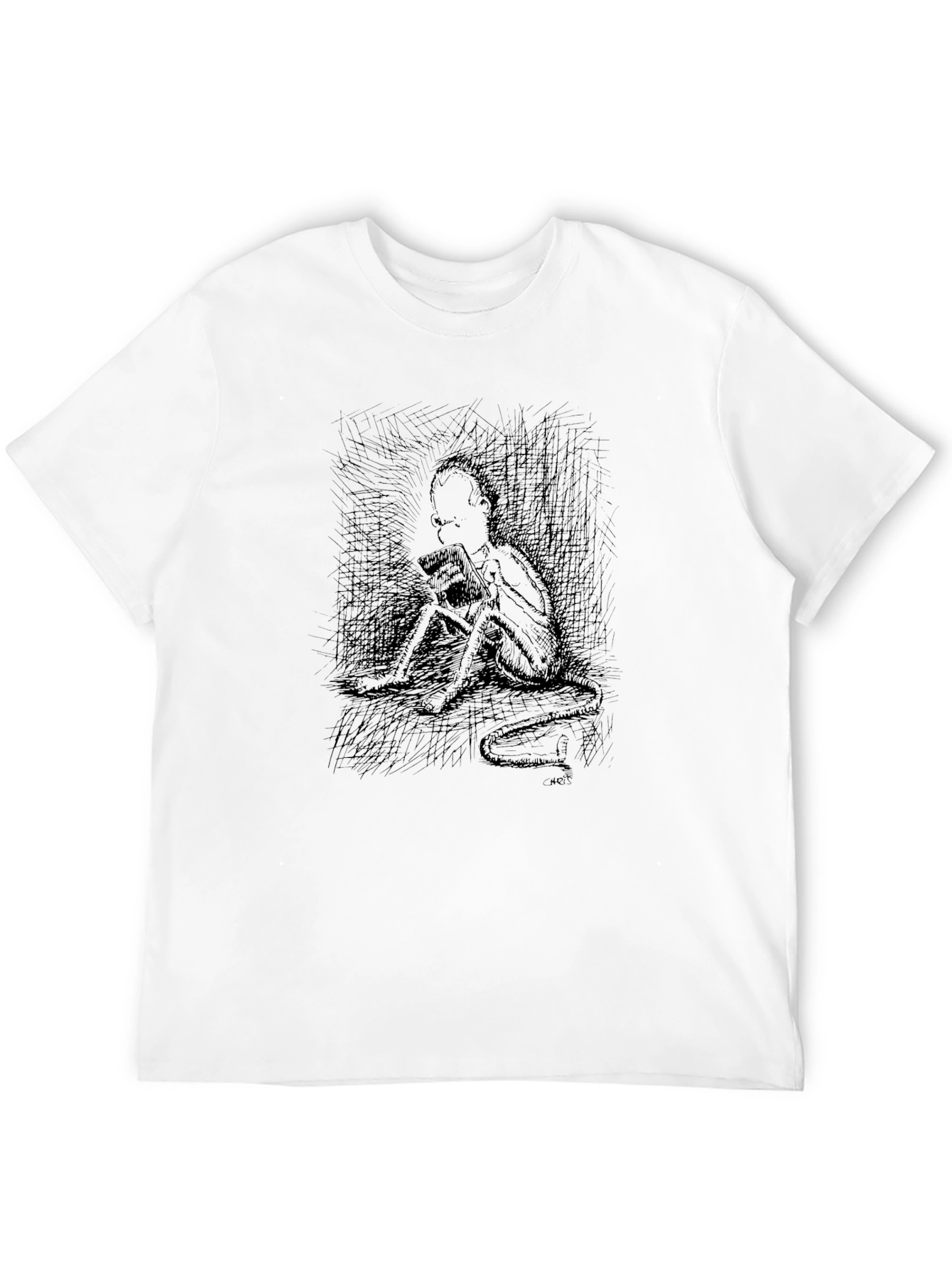 Eerie Sketch Print Black T-Shirt