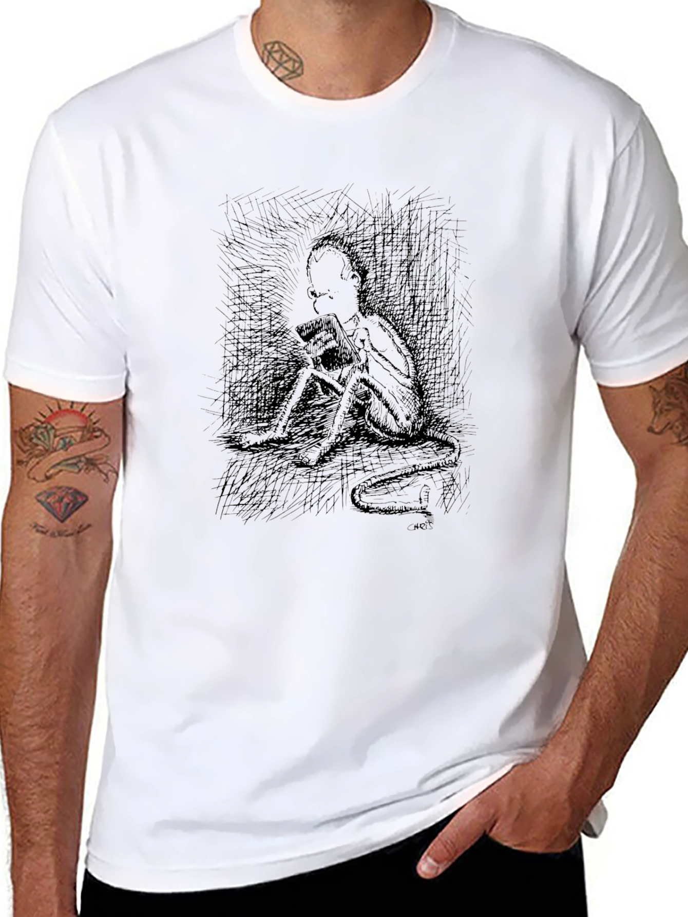 Eerie Sketch Print Black T-Shirt