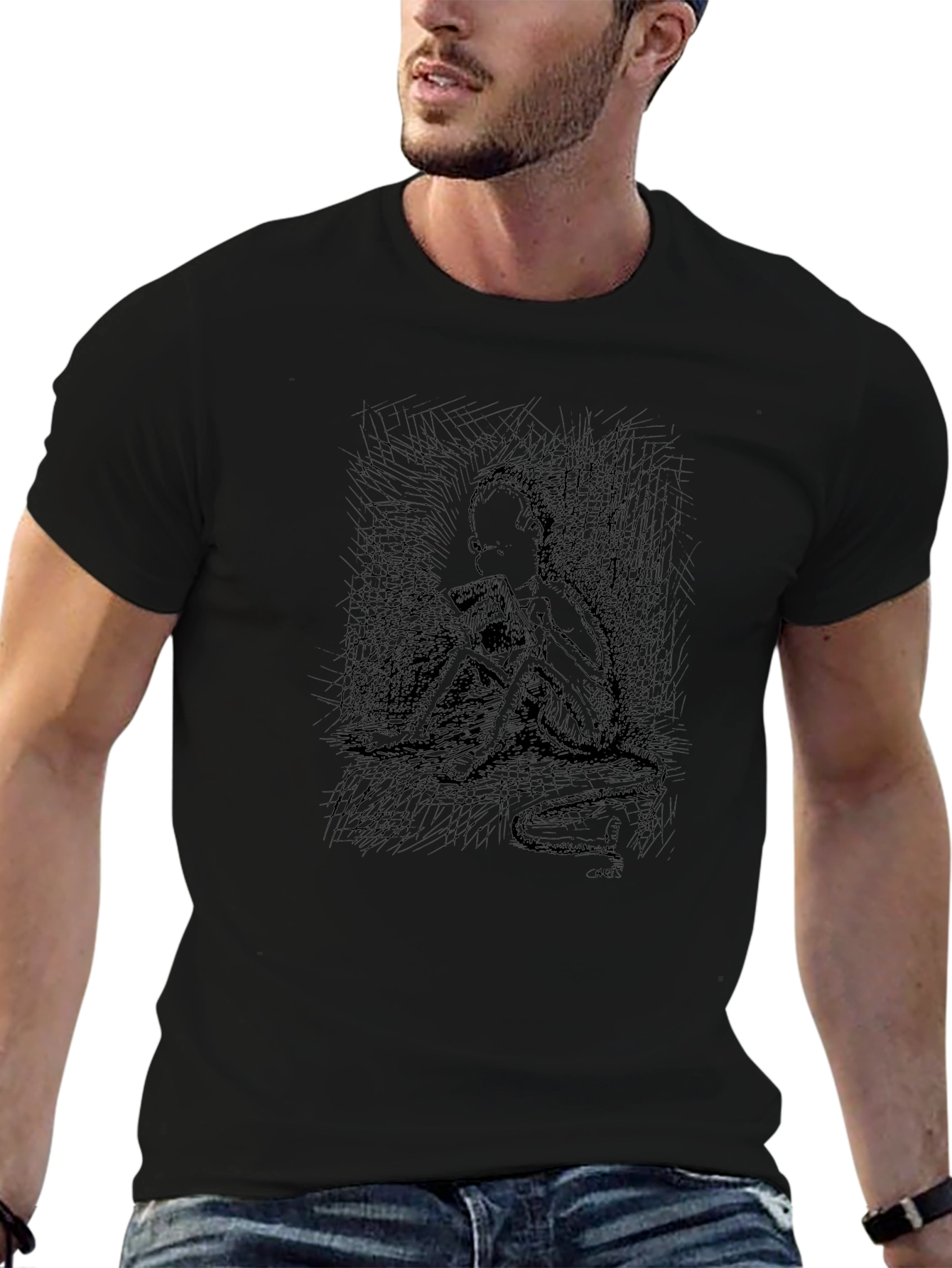 Eerie Sketch Print Black T-Shirt