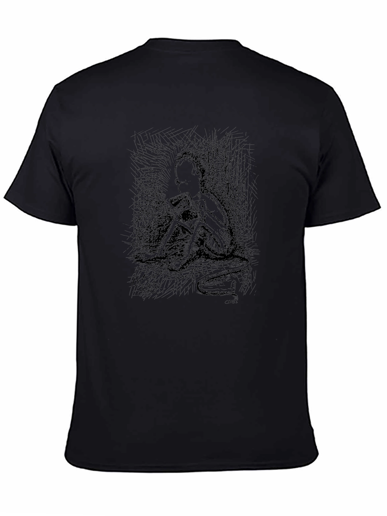 Eerie Sketch Print Black T-Shirt