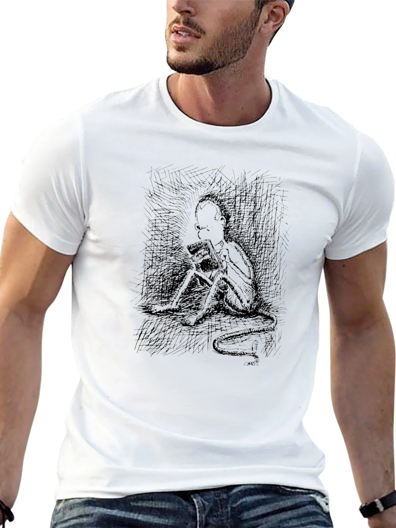 Eerie Sketch Print Black T-Shirt
