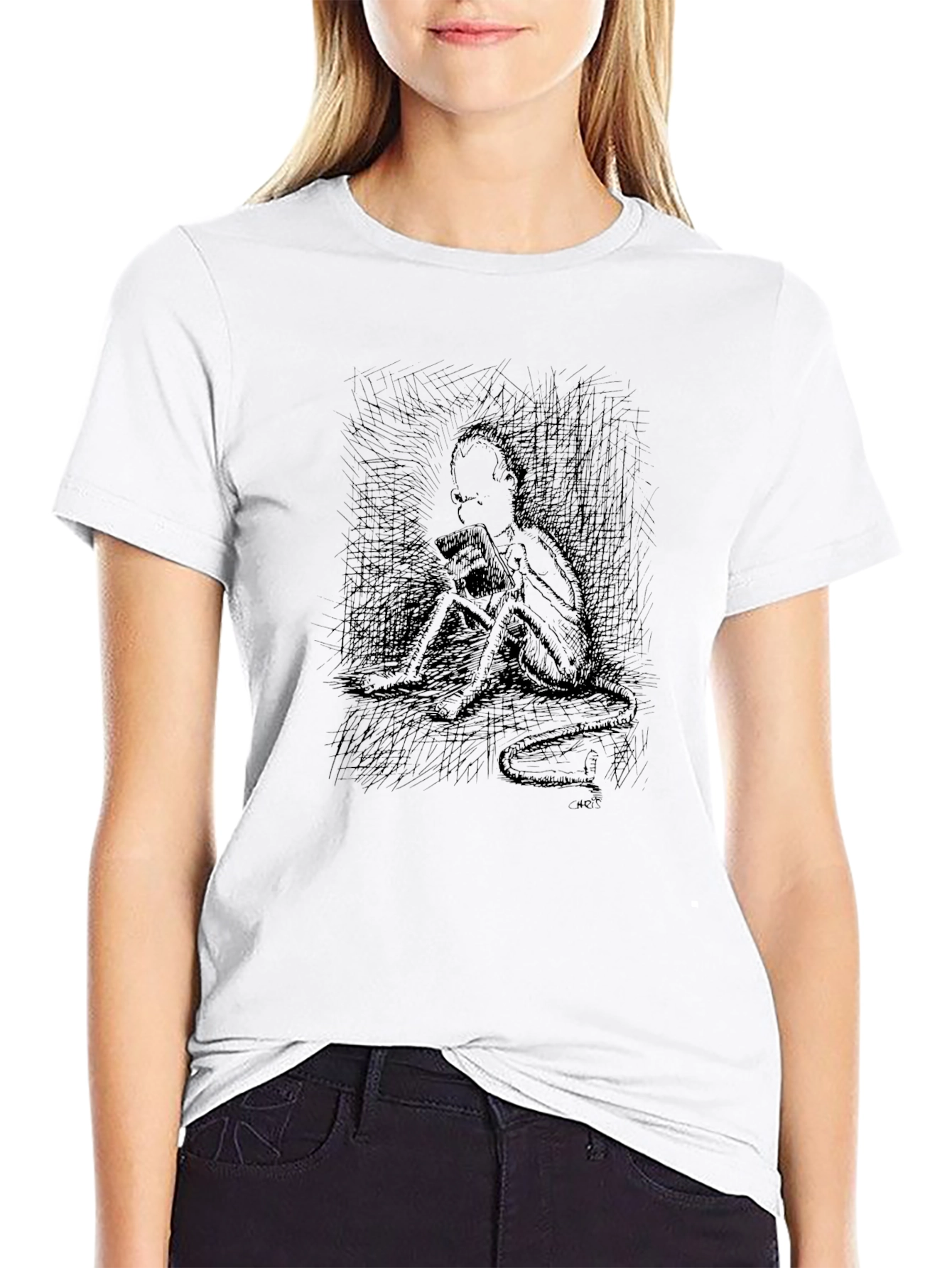 Eerie Sketch Print Black T-Shirt