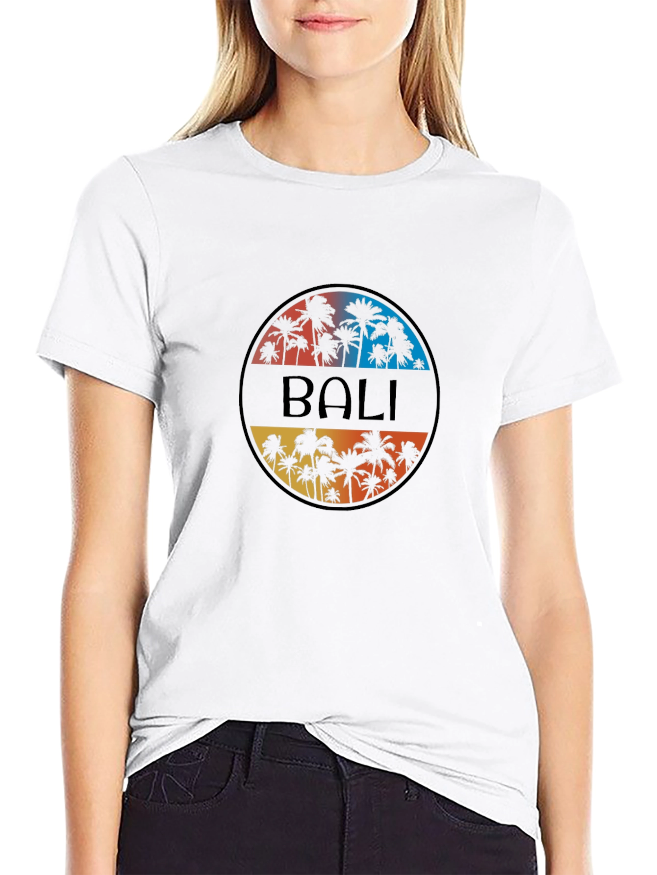Bali Palm Tree Graphic Black T-Shirt
