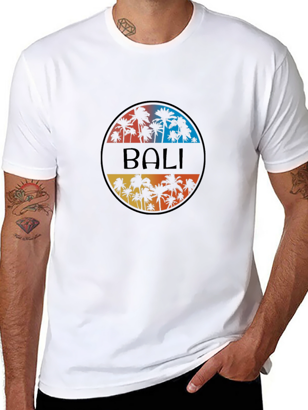Bali Palm Tree Graphic Black T-Shirt