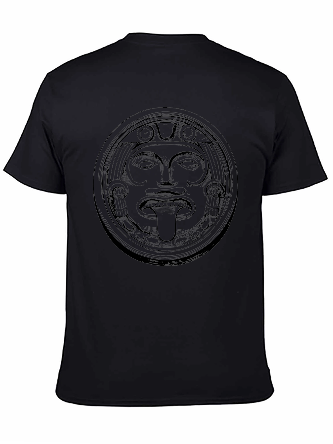Aztec Sun God Graphic Tee - Black Cotton T-Shirt