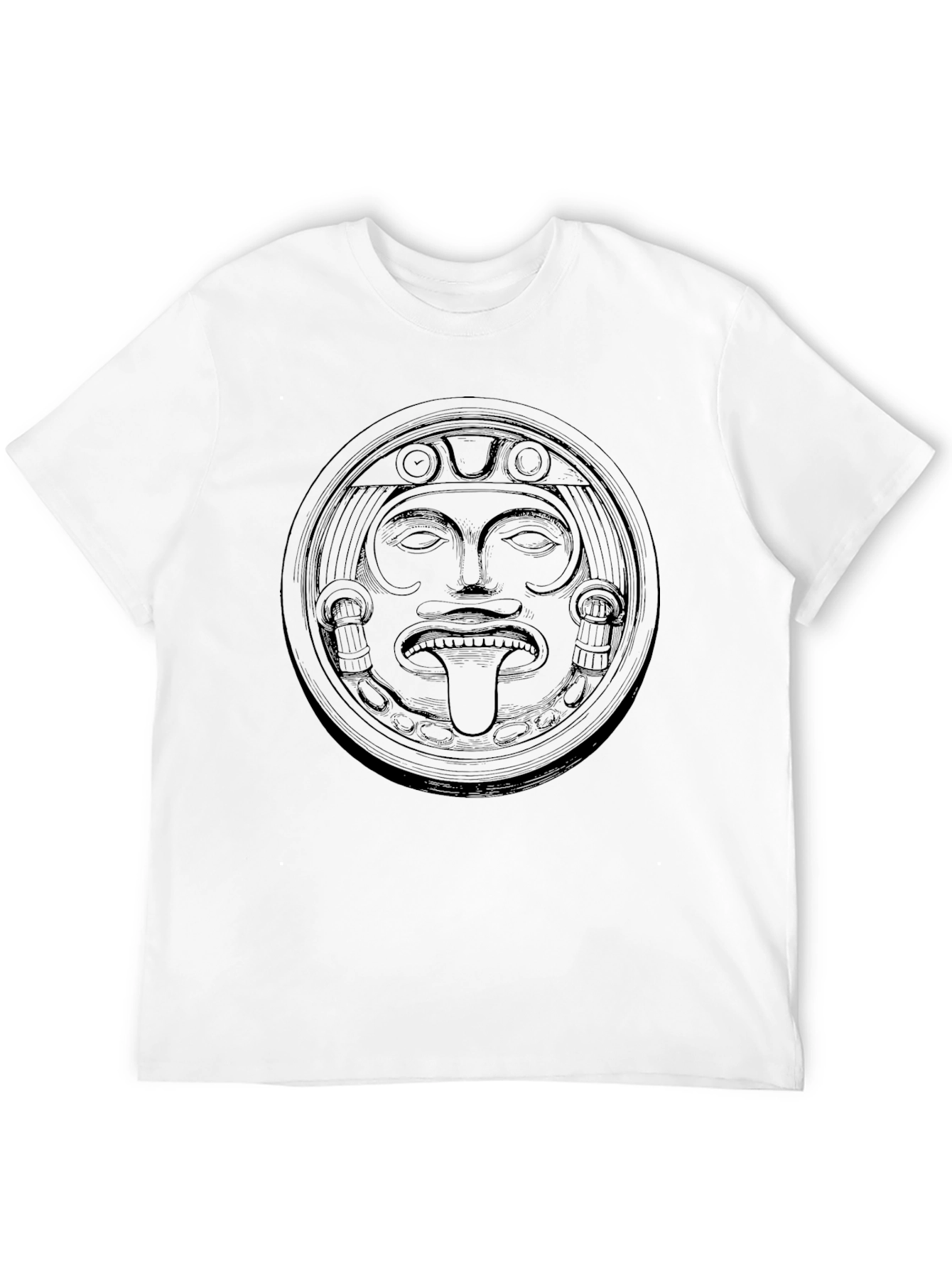 Aztec Sun God Graphic Tee - Black Cotton T-Shirt