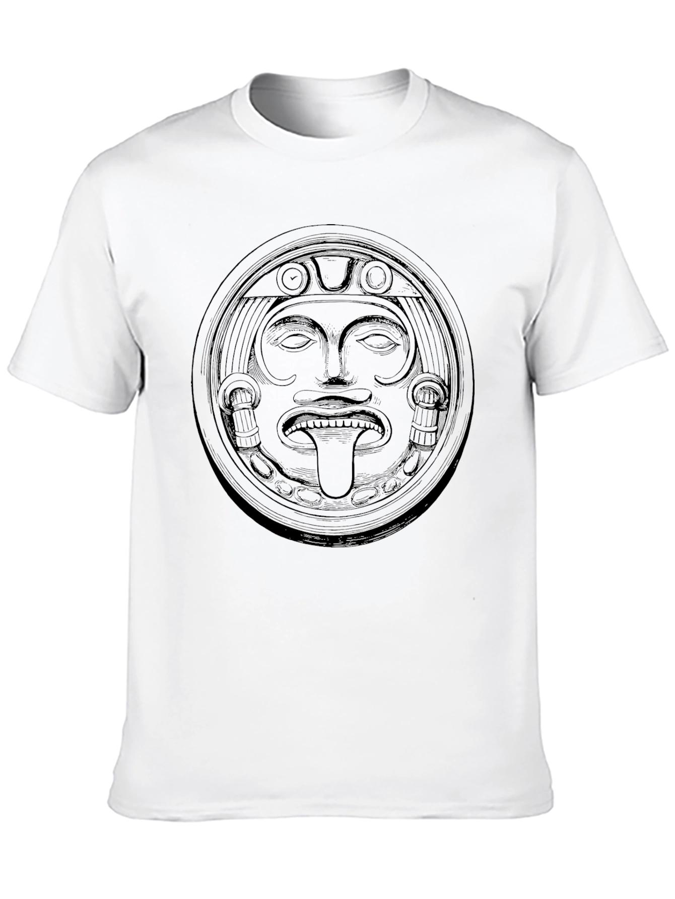 Aztec Sun God Graphic Tee - Black Cotton T-Shirt