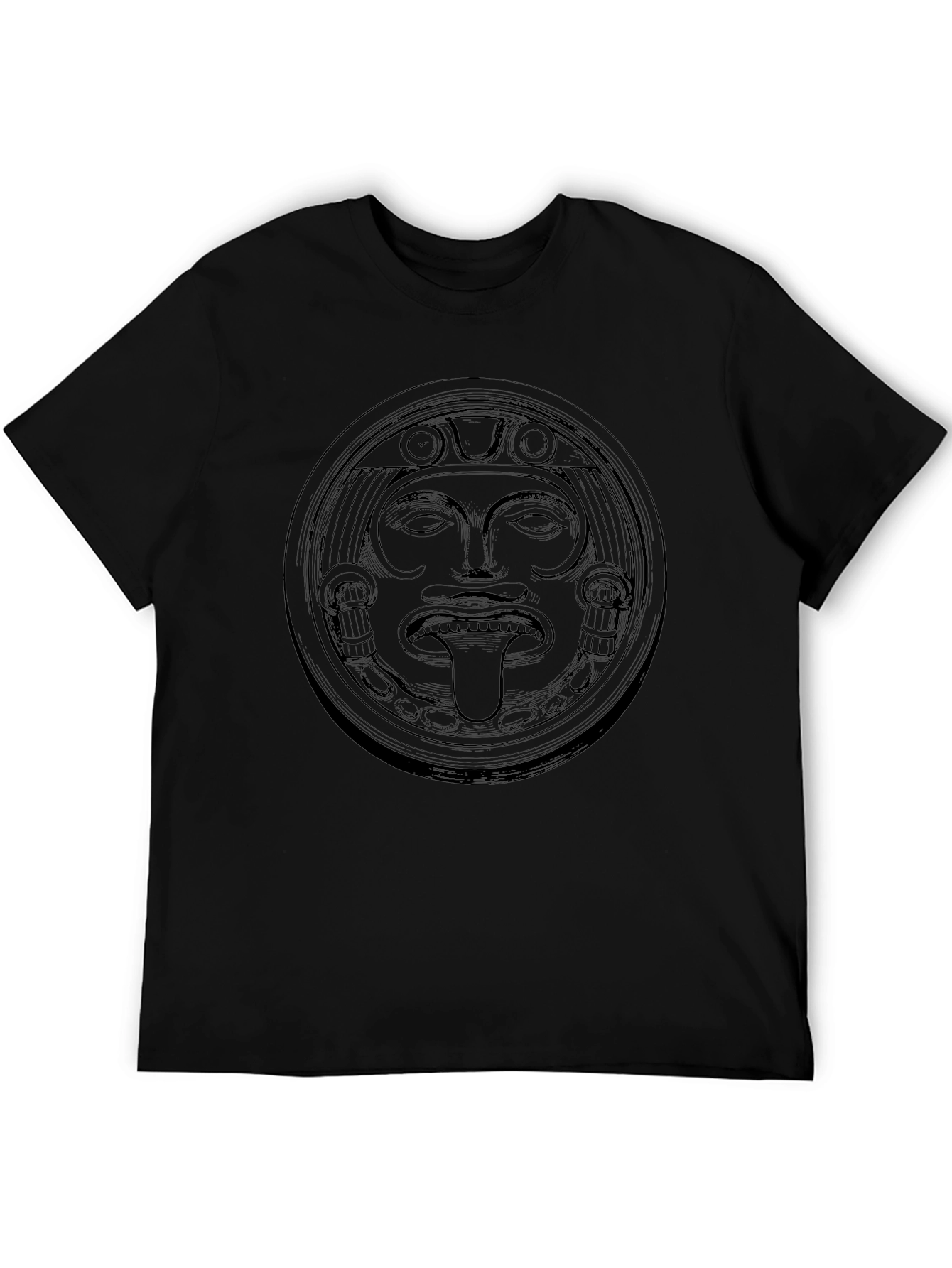 Aztec Sun God Graphic Tee - Black Cotton T-Shirt
