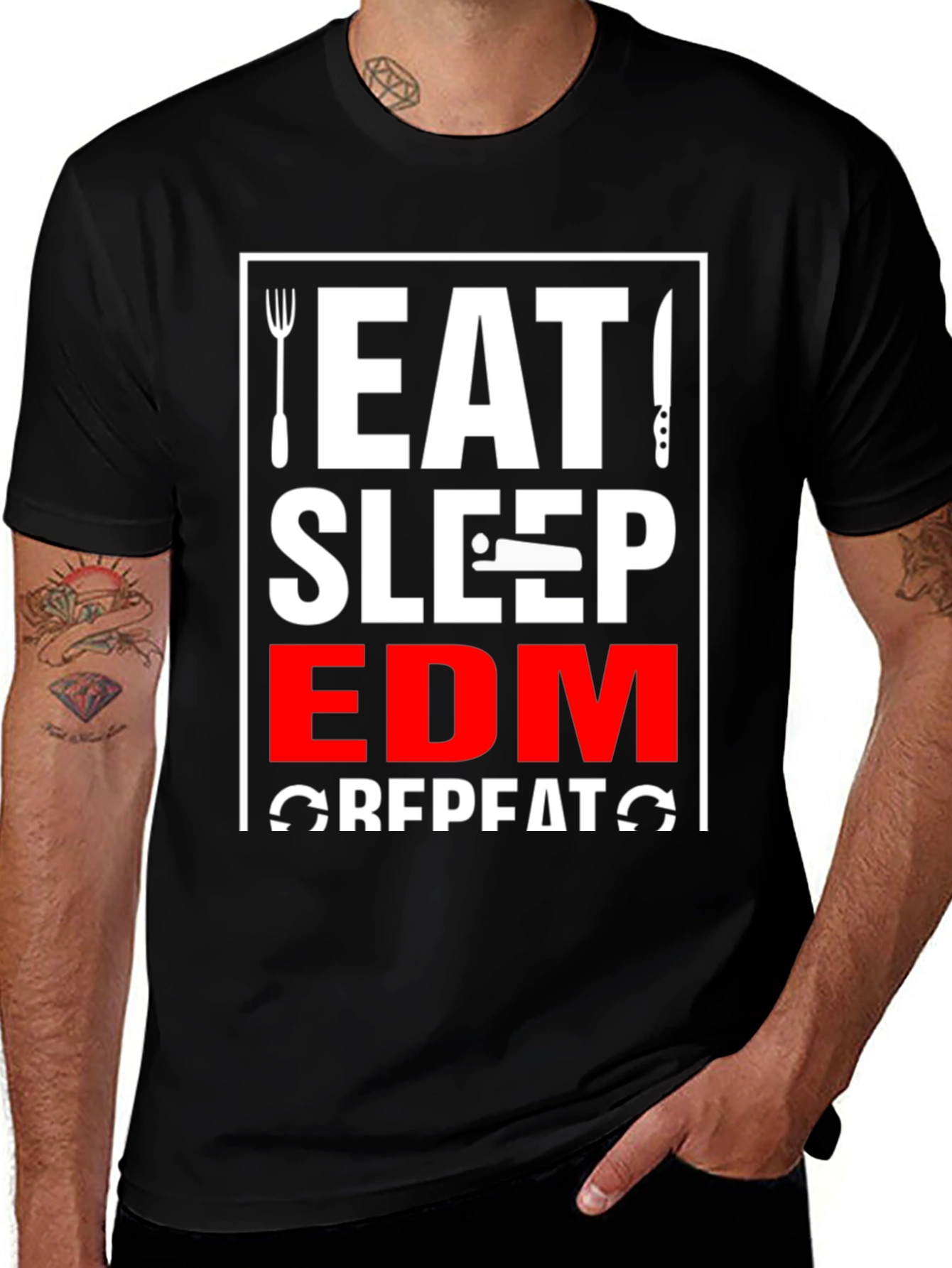 Eat Sleep EDM Repeat Black Graphic T-Shirt